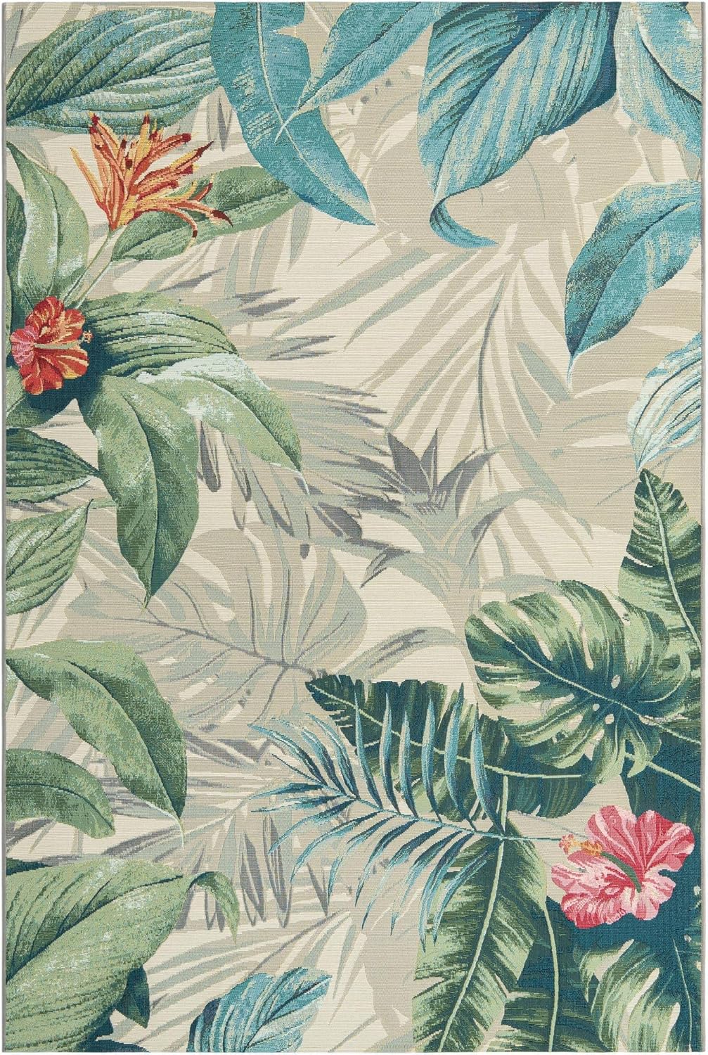 Unique Loom Outdoor Botanical Collection – Alfombra rectangular de 6 pies 1 pulgada x 9 pies, multicolor y gris