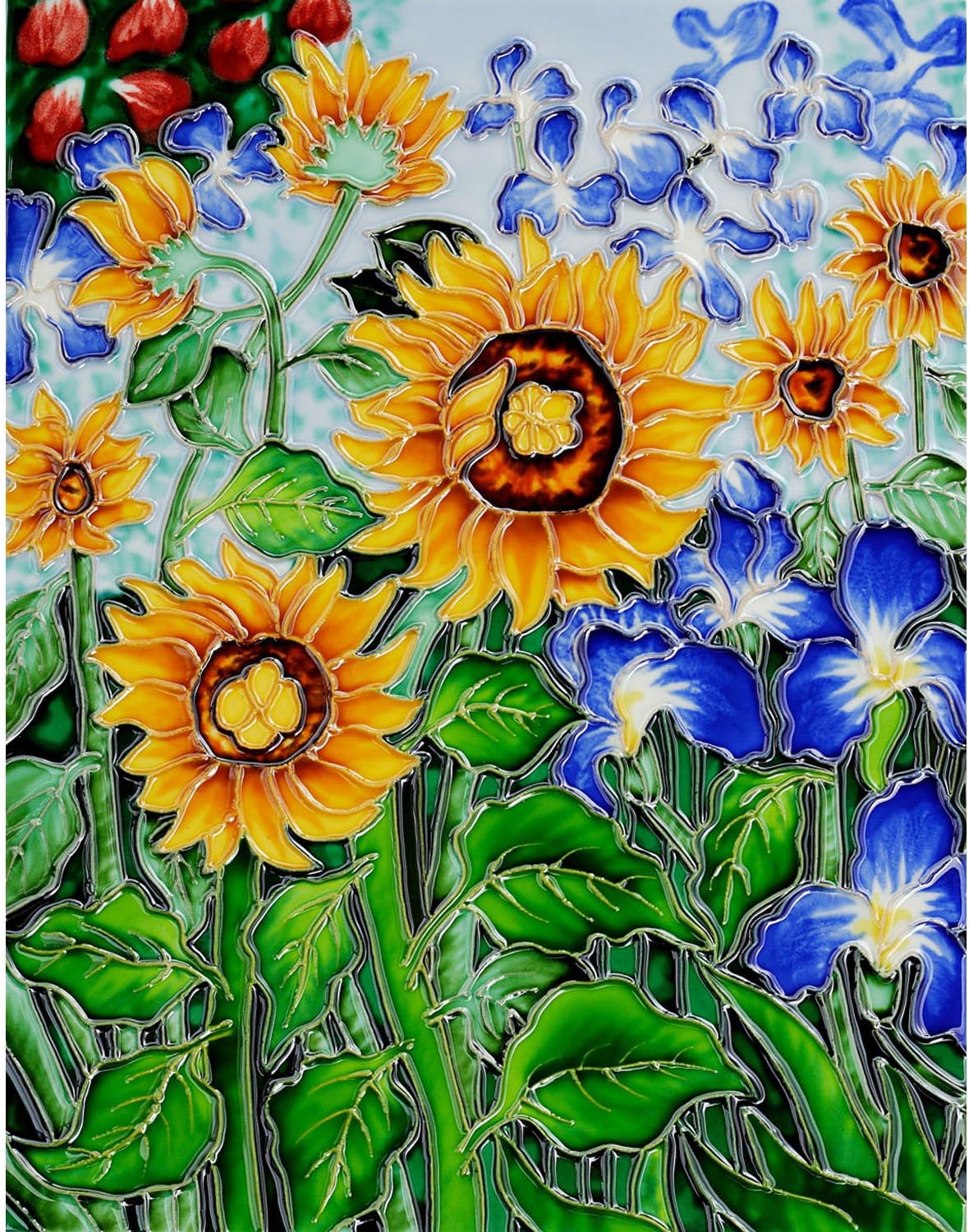overstockArt Vincent Van Gogh Girasoles y lirios de 11 pulgadas por 14 pulgadas – Azulejo decorativo para pared, parte trasera de fieltro