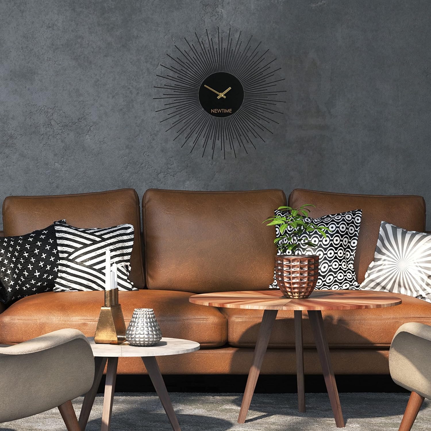 WHW Whole House Worlds Modernist Home New Time Burst – Reloj de pared con movimiento de cuarzo, color negro, manecillas doradas de 15.75 pulgadas, 1
