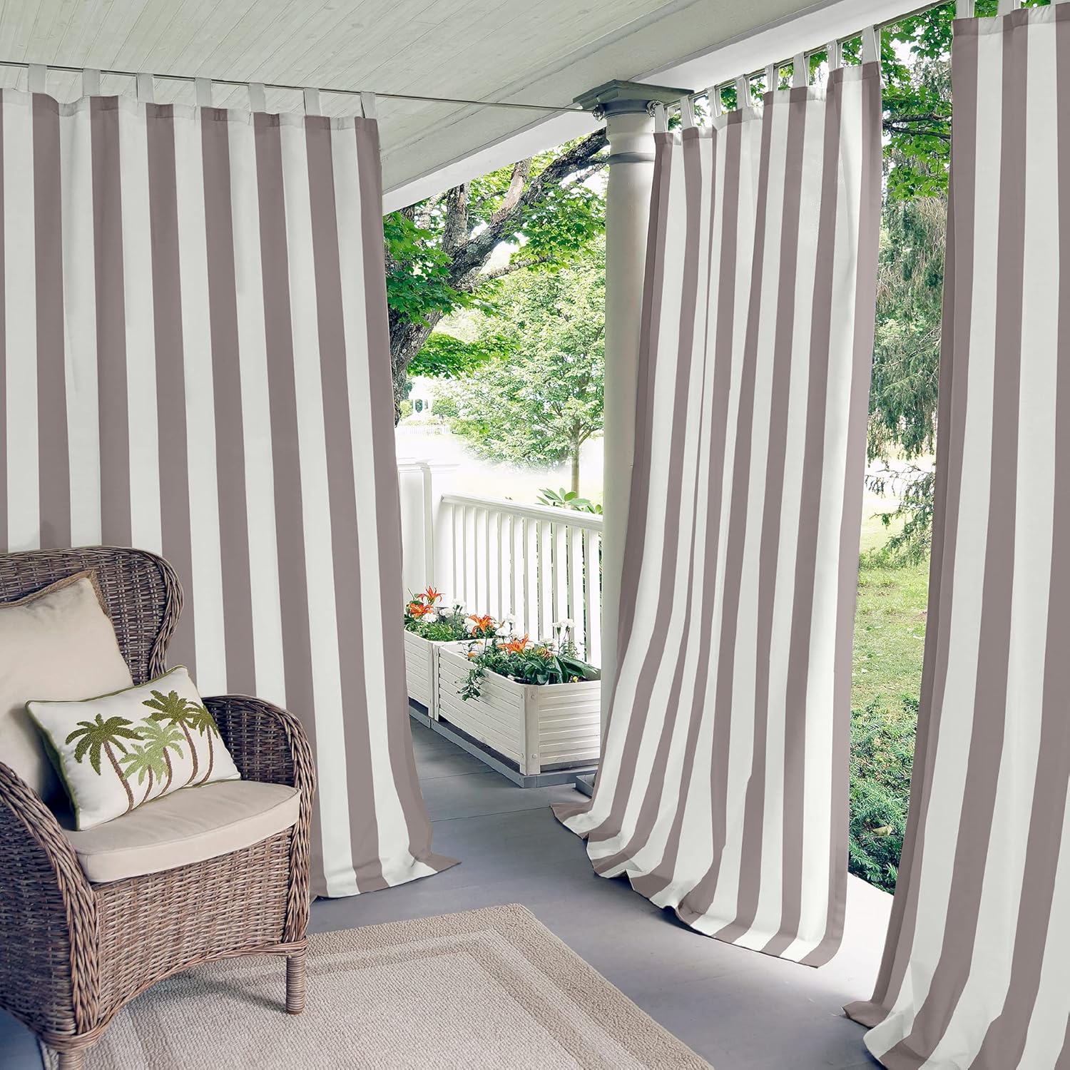 Elrene Home Fashions Highland Stripe – Panel de cortina de ventana con pestaña superior para interiores y exteriores, con cierre adhesivo de gancho