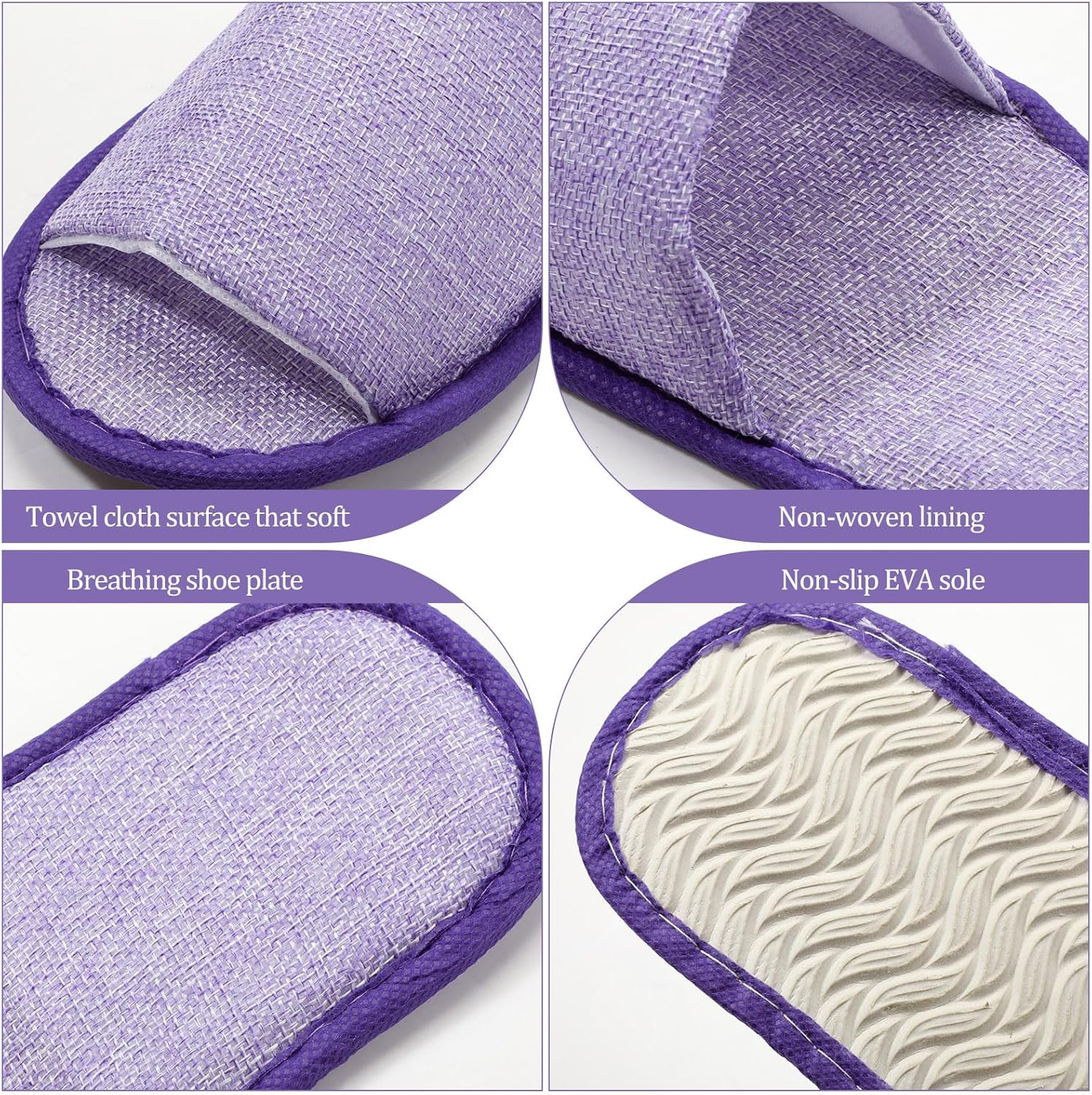 24 pares de pantuflas desechables a granel, antideslizantes, con punta abierta, de algodón, lino, transpirables, para spa, multicolor, para