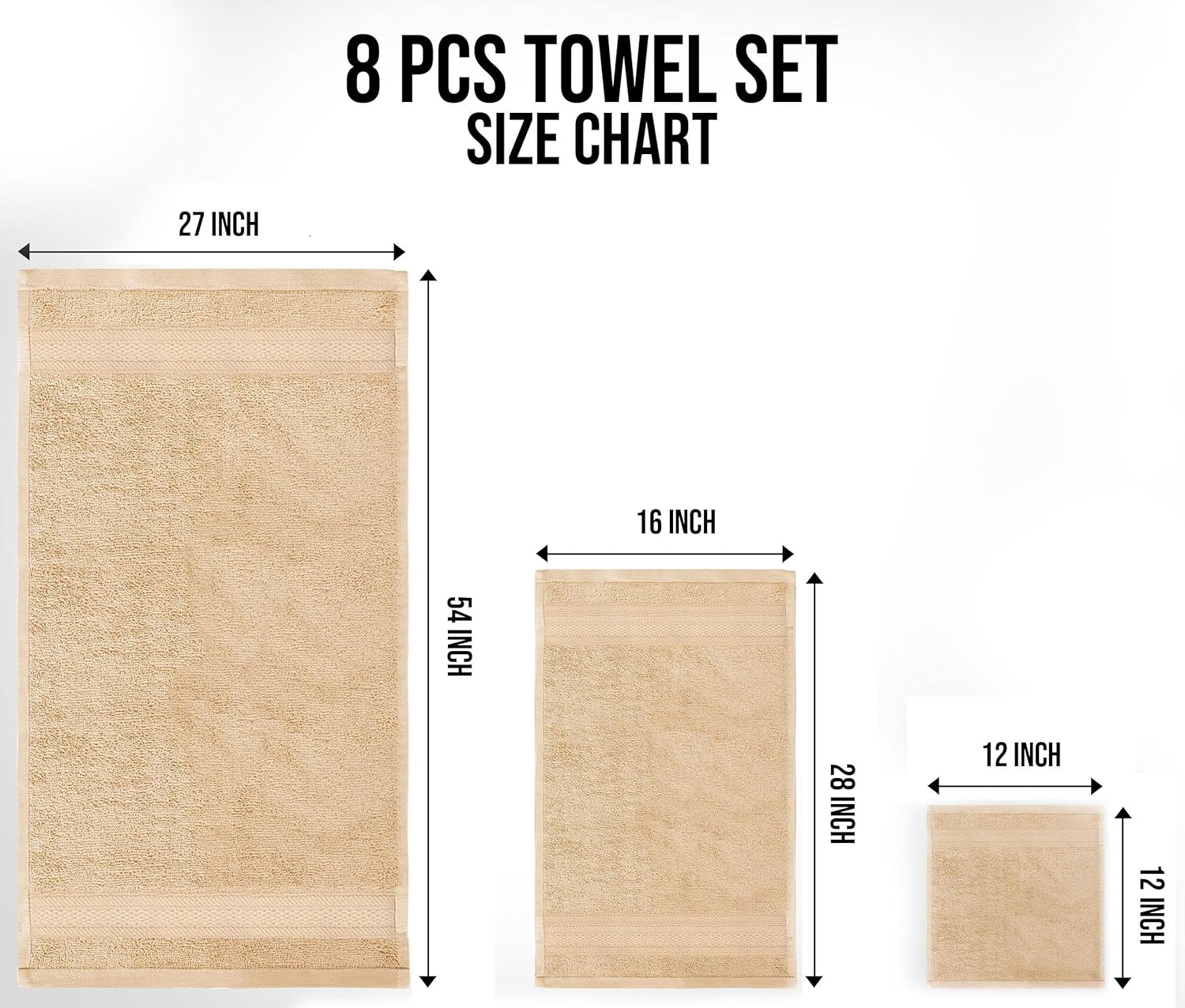 Towel and Linen Mart – Juego de toallas de baño, 2 toallas de mano y 4 paños de 2 capas de baja torsión de 600 GSM, hilado en anillo altamente