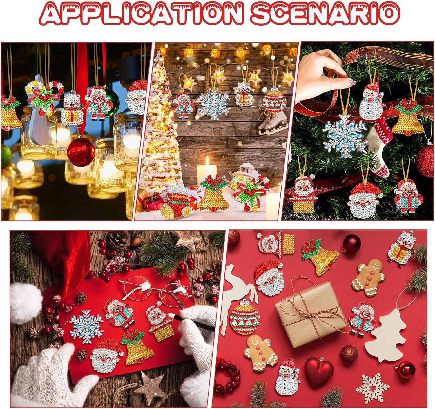Jetec 20 piezas de adornos de pintura de diamantes de Navidad, kits de arte de diamantes, adornos de pintura de cristal para manualidades de niños,