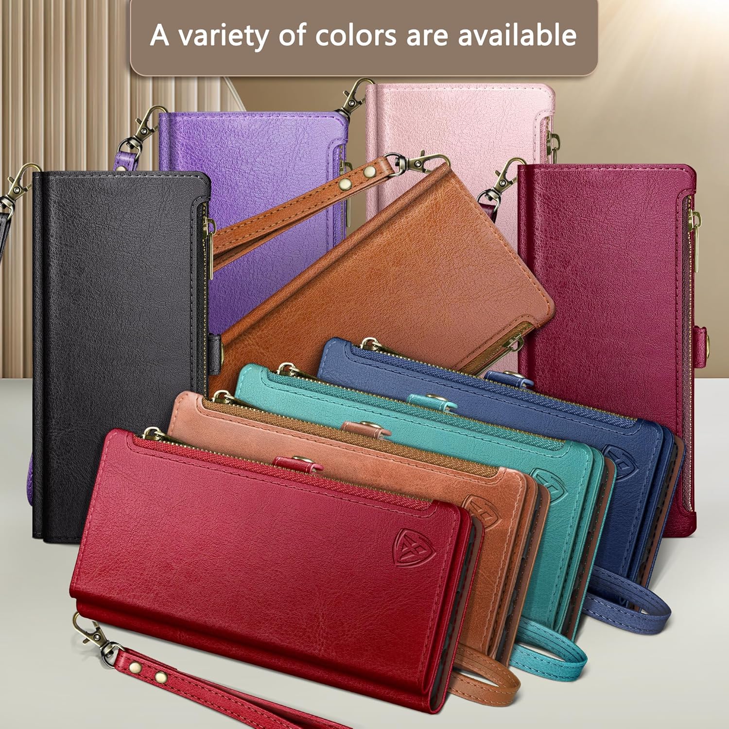 XcaseBar Funda tipo cartera para Samsung Galaxy A14 5G con cremallera y tarjetero de crédito bloqueo RFID, funda de piel sintética con tapa para