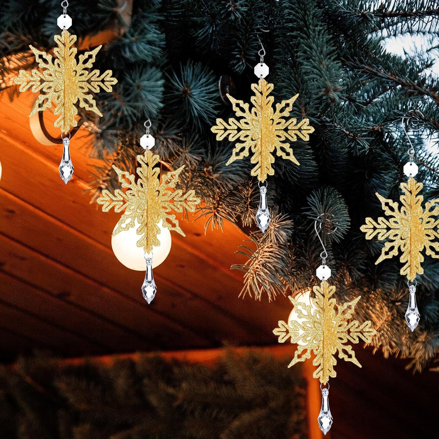 Soaoo 36 adornos de copo de nieve 3D con purpurina 3D, decoraciones para árbol de Navidad, decoraciones colgantes de copo de nieve, adornos de