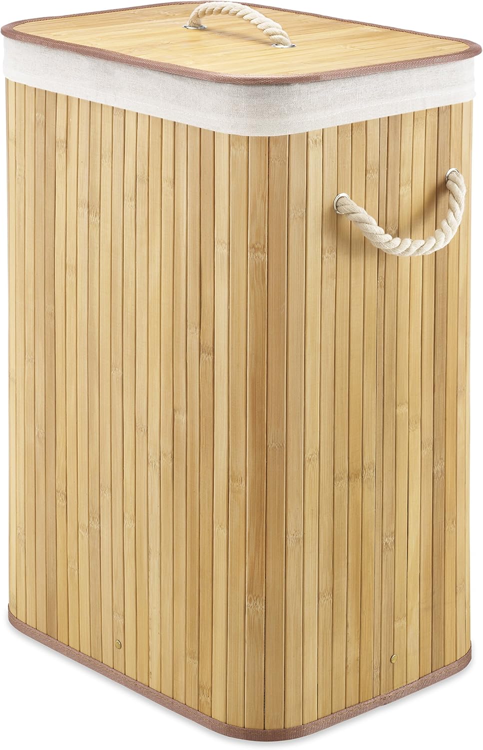 Whitmor Cesta de lavandería con asas de cuerda, bambú natural, 12.25×16.25×23.375