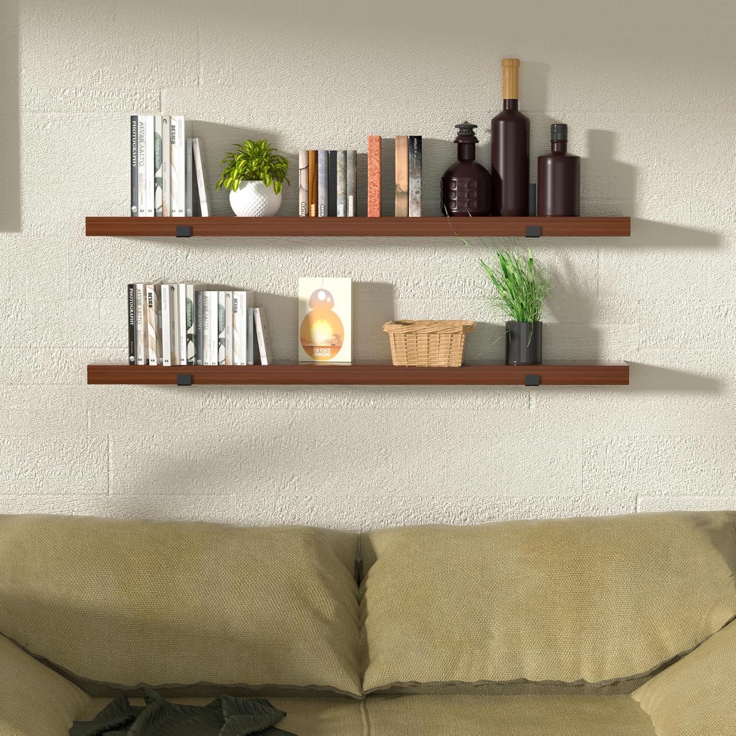 CONSDAN Estantes flotantes, madera cultivada en Estados Unidos, estantes de pared para dormitorio, baño, sala de estar, cocina, 36 x 7.5 x 1.5