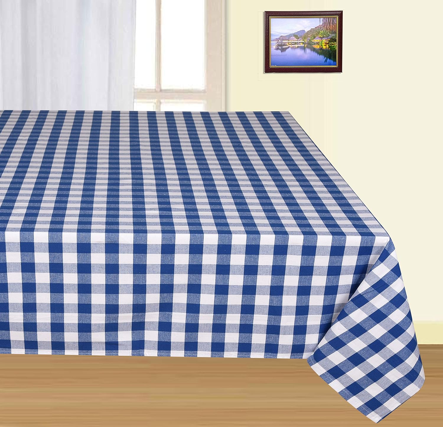 Urban Villa – Mantel de mesa 100% algodón, para uso diario, cenas familiares o fiestas en interiores o exteriores, a cuadros, color azulblanco,