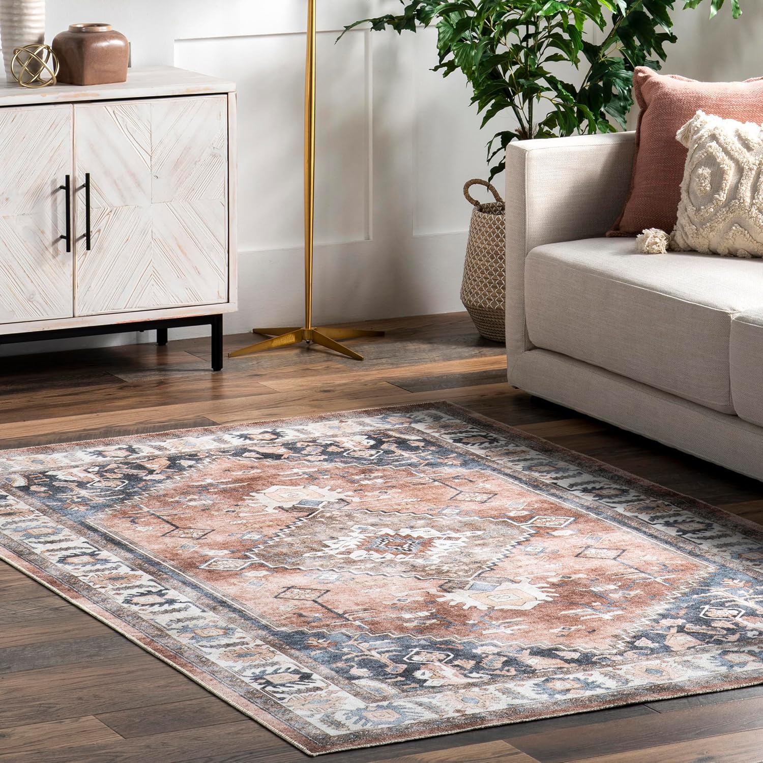 nuLOOM Lawrence – Alfombra tradicional ultrafina, lavable a máquina, 5 x 8 pulgadas, color óxido
