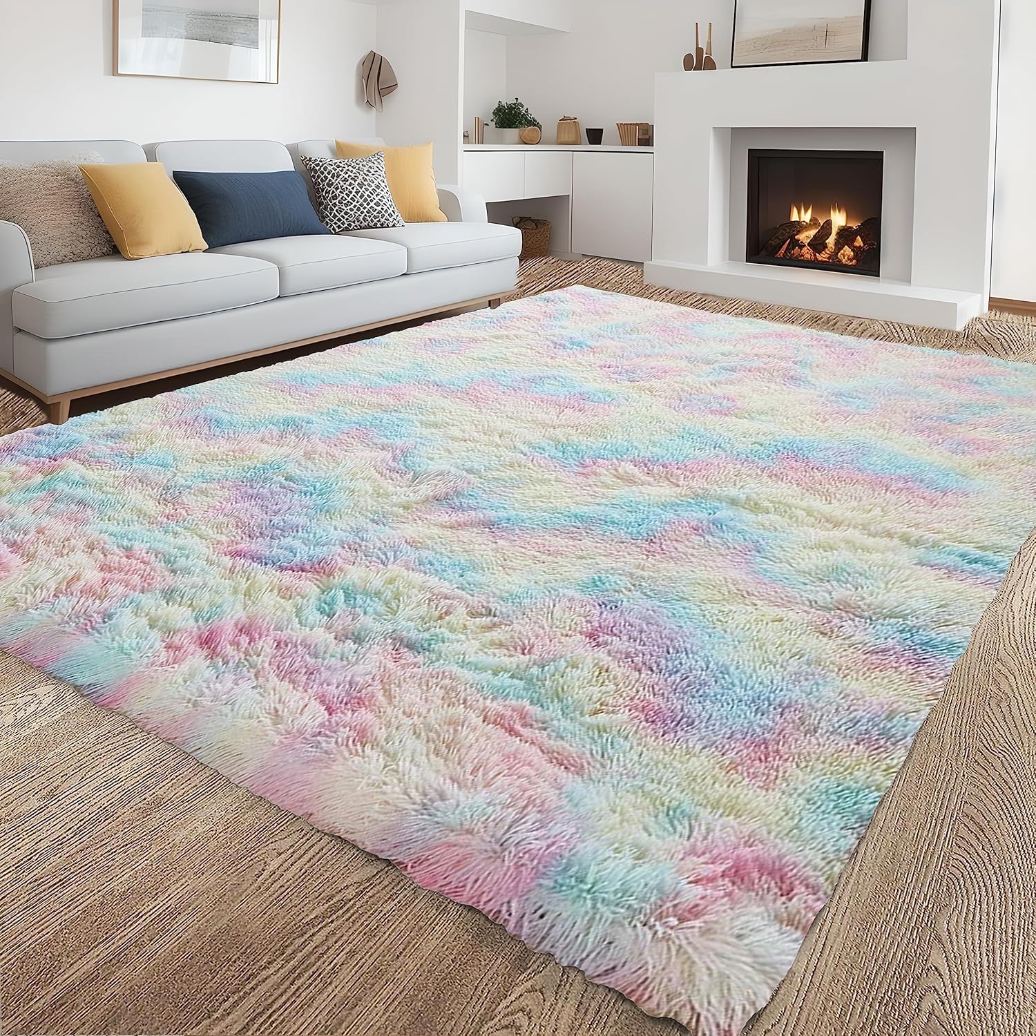 Alfombra suave de arco iris de 5 x 8pies, para sala de estar, alfombra grande, de felpa, mullida y cómoda para Navidad, día de Acción de Gracias