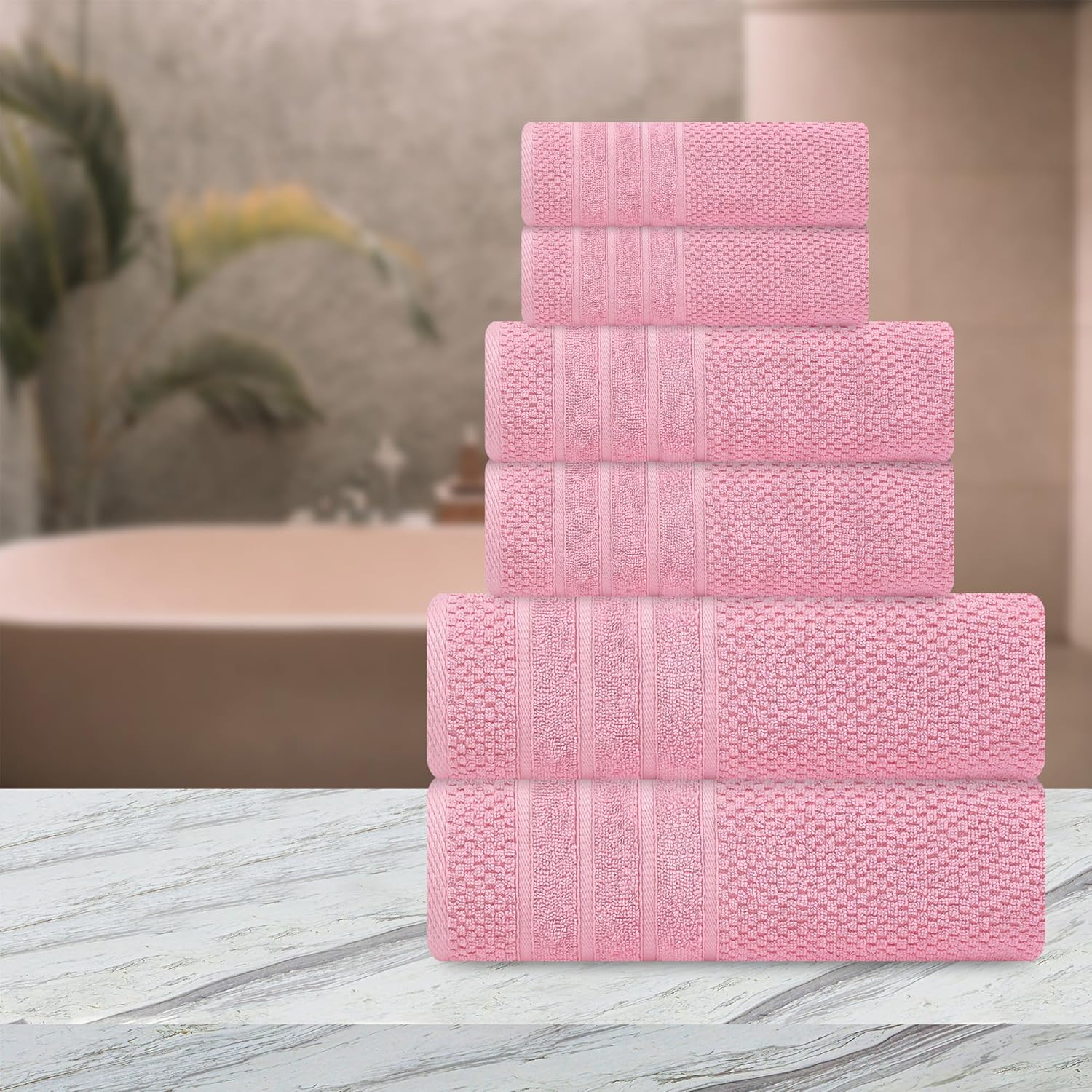 Juego de toallas de baño, 100% algodón, 2 toallas de baño, 2 toallas de mano y 2 toallas pequeñas, de secado rápido, absorbentes, suaves y