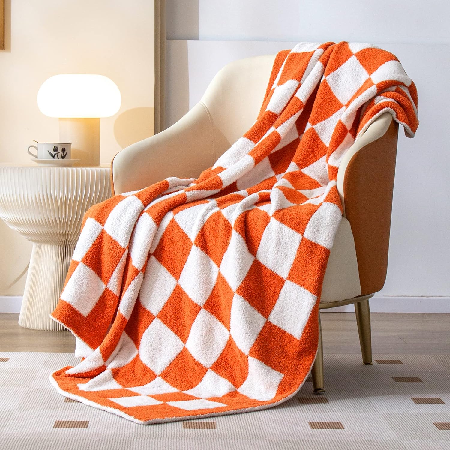 SeaRoomy Manta de cuadros, manta de punto reversible de felpa suave y mullida para sofá y cama, cálida y acogedora manta de microfibra esponjosa