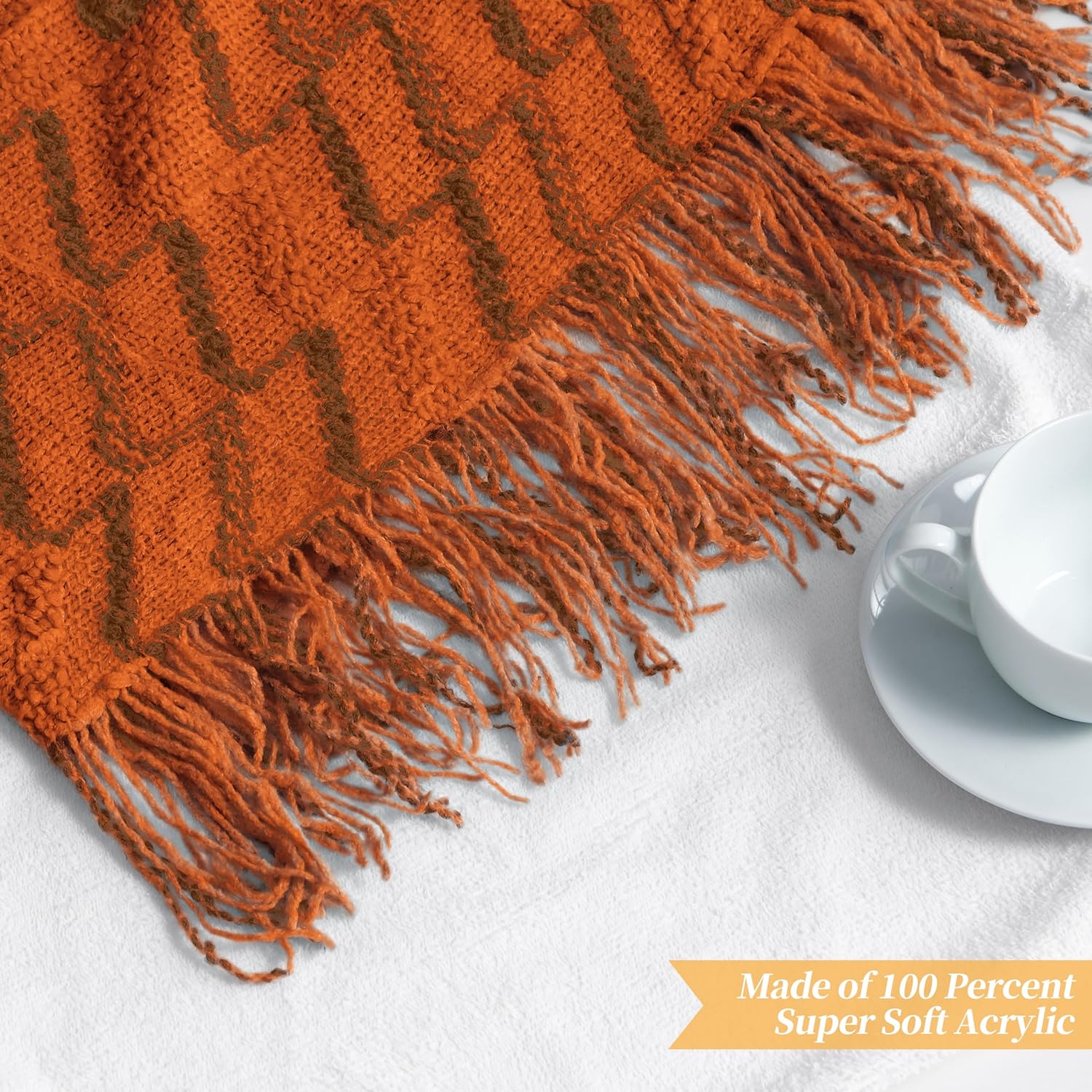 Homiest Manta decorativa de punto con flecos, manta ligera de punto acrílico, manta tejida con textura ondulada, manta suave y acogedora con borlas