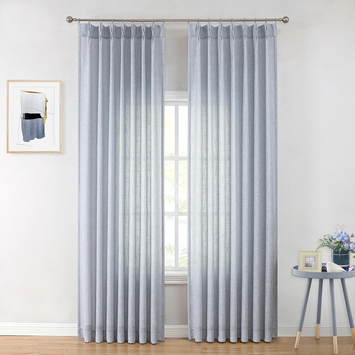 Vision Home Cortinas plisadas azules filtrantes de luz con textura, 108 pulgadas, para sala de estar, dormitorio, mezcla de rayón azul cambray,