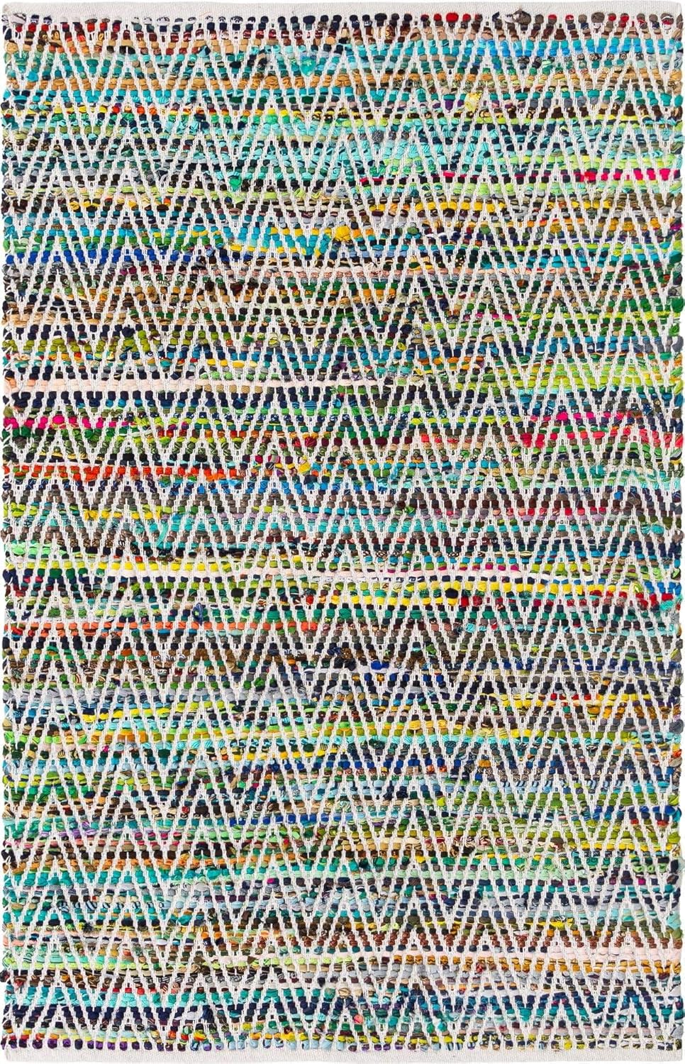 Unique Loom Chindi Chevron Collection – Alfombra rectangular de 4 pies 1 pulgada x 6 pies 1 pulgada, color verde y marfil
