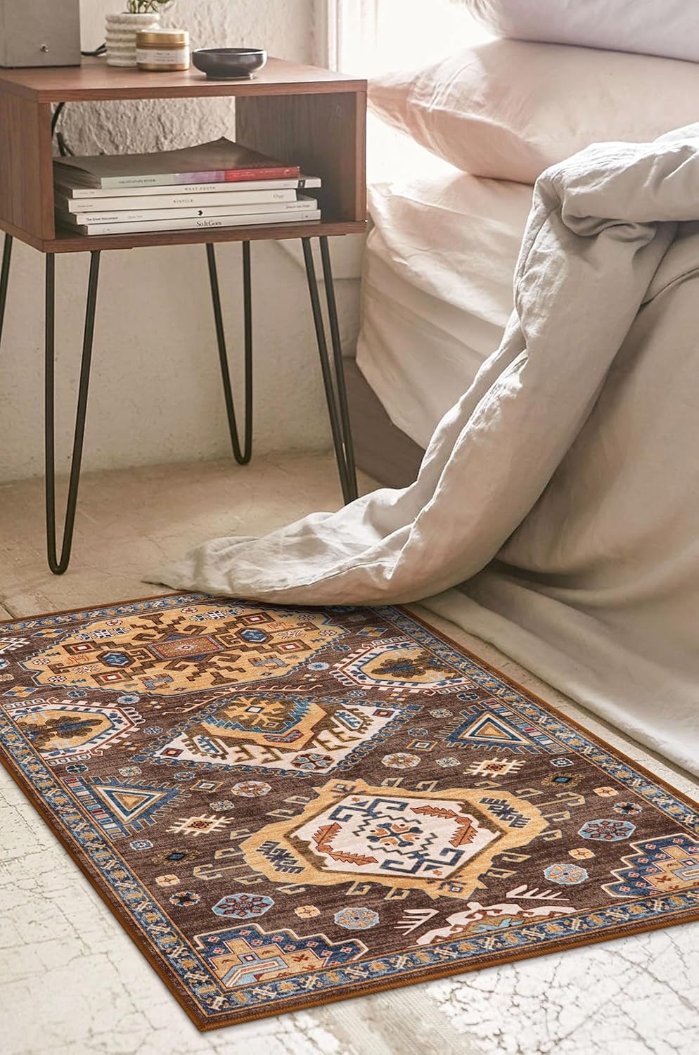 Lahome Alfombra oriental de cocina de 2 x 3, color marrón, para interiores, entrada, entrada, entrada, vestíbulo, suelo, ultrafina, de pelo bajo, no