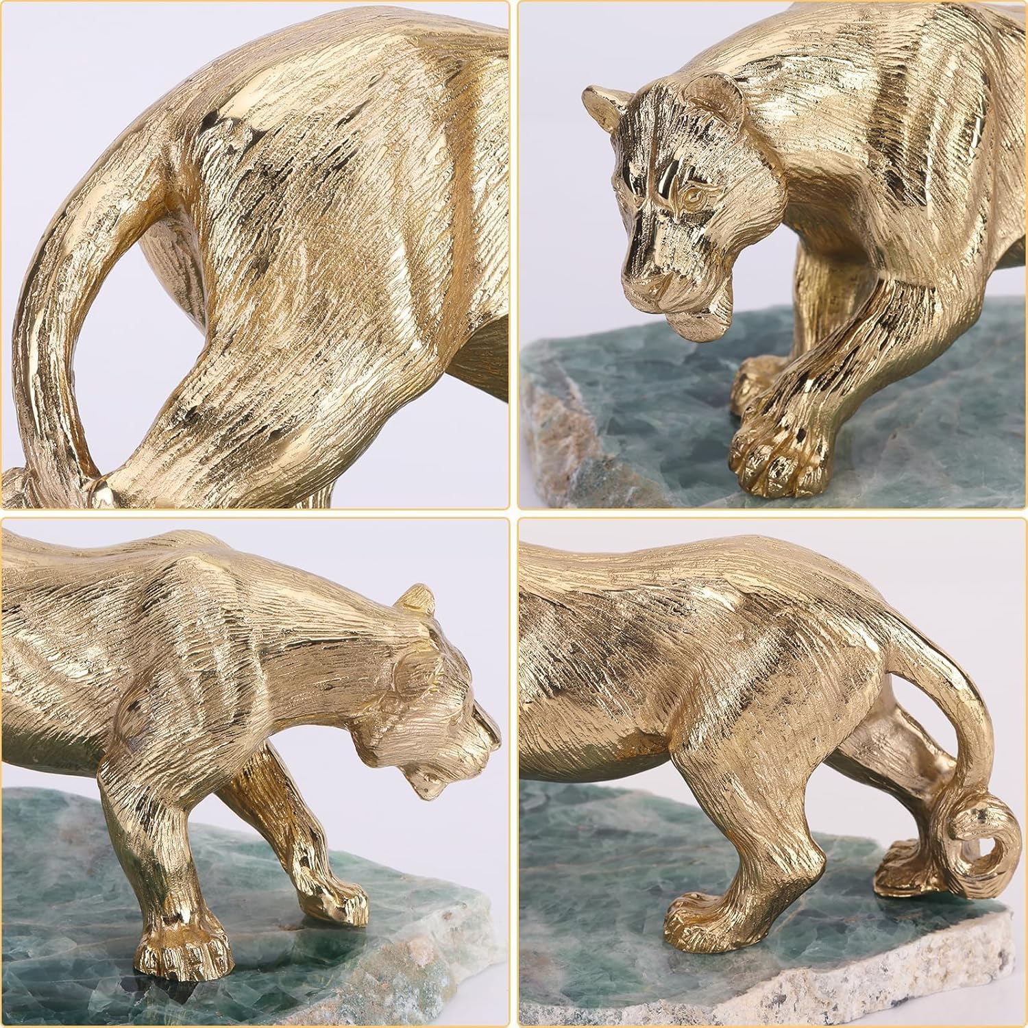 suruim Brass Tiger Statue Tiger Desktop Sculpture, Animal Sculpture for Home Decoration Lucky Animal Decor Golden Brass Adornment Exquisite Tiger
