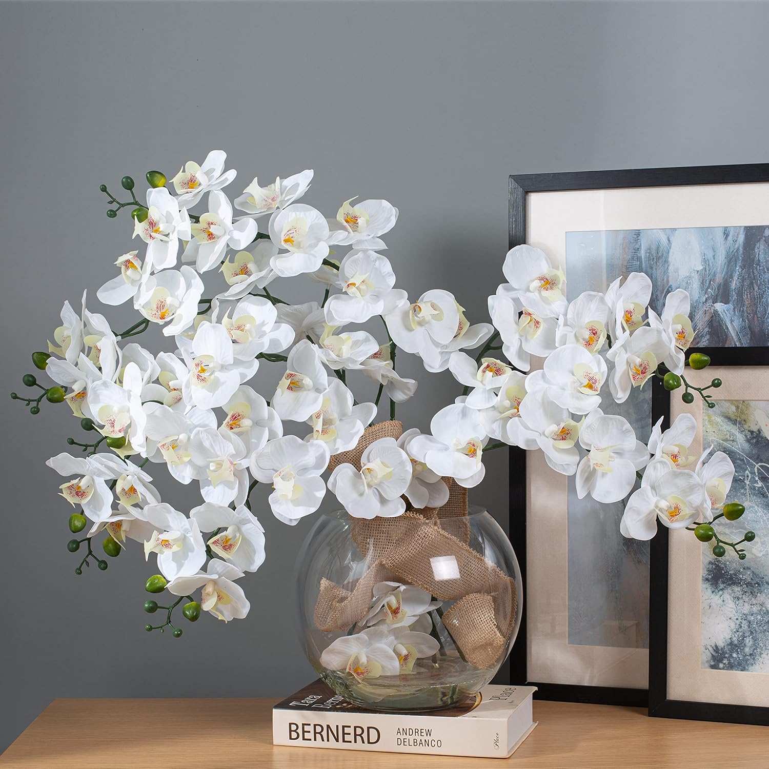 Vanity Art Arreglo floral de orquídea Phalaenopsis de ilusión líquida de 21.87 pulgadas en jarrón para decoración del hogar  8 piezas de flores