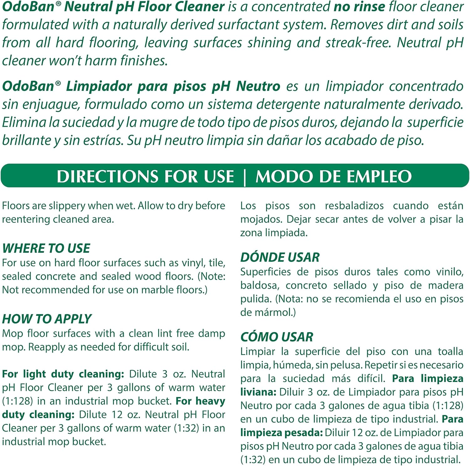 OdoBan Professional Series – Limpiador concentrado de pH neutro sin enjuague, juego de 2, 1 galón cada uno