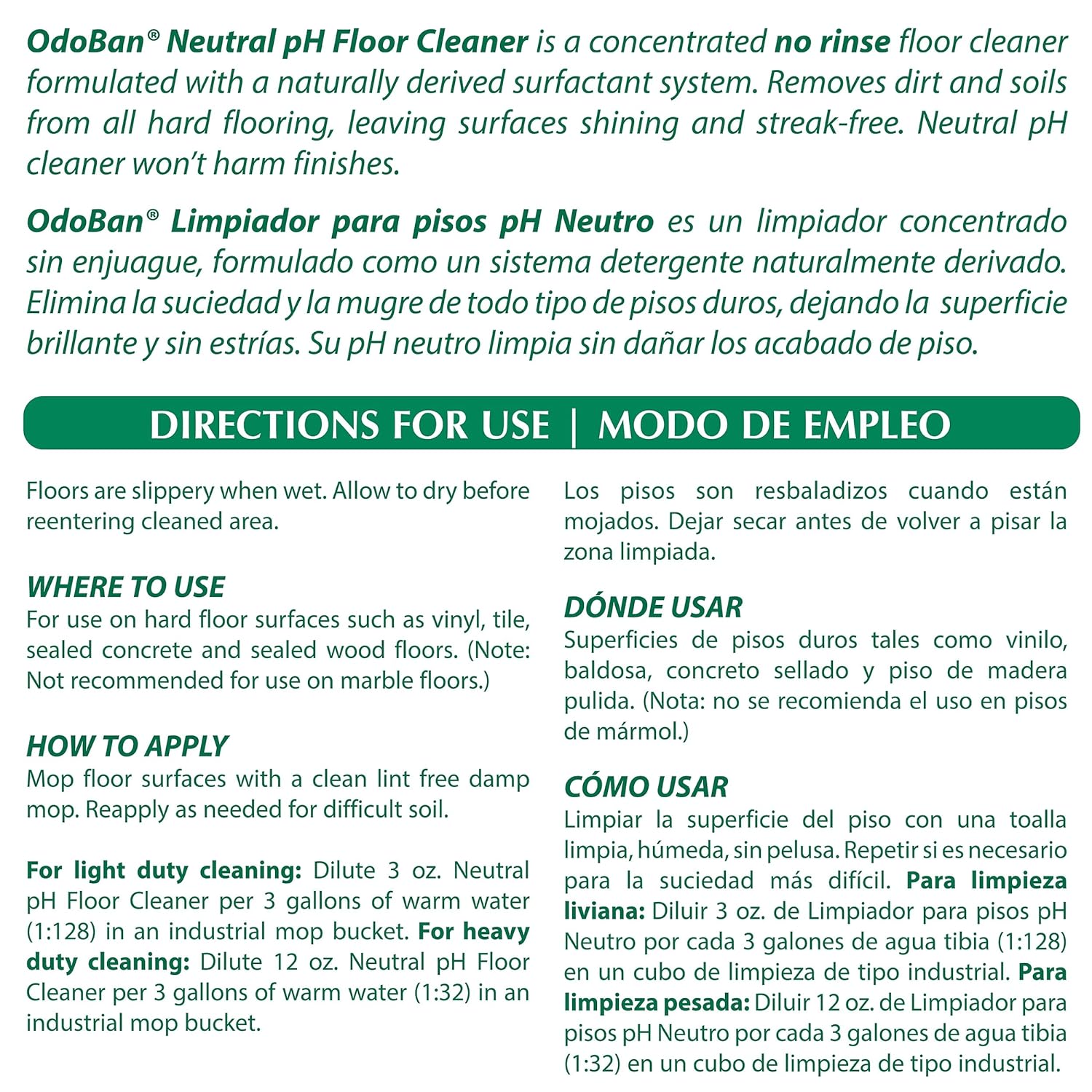 OdoBan Professional Series – Limpiador concentrado de pH neutro sin enjuague, 2 galones