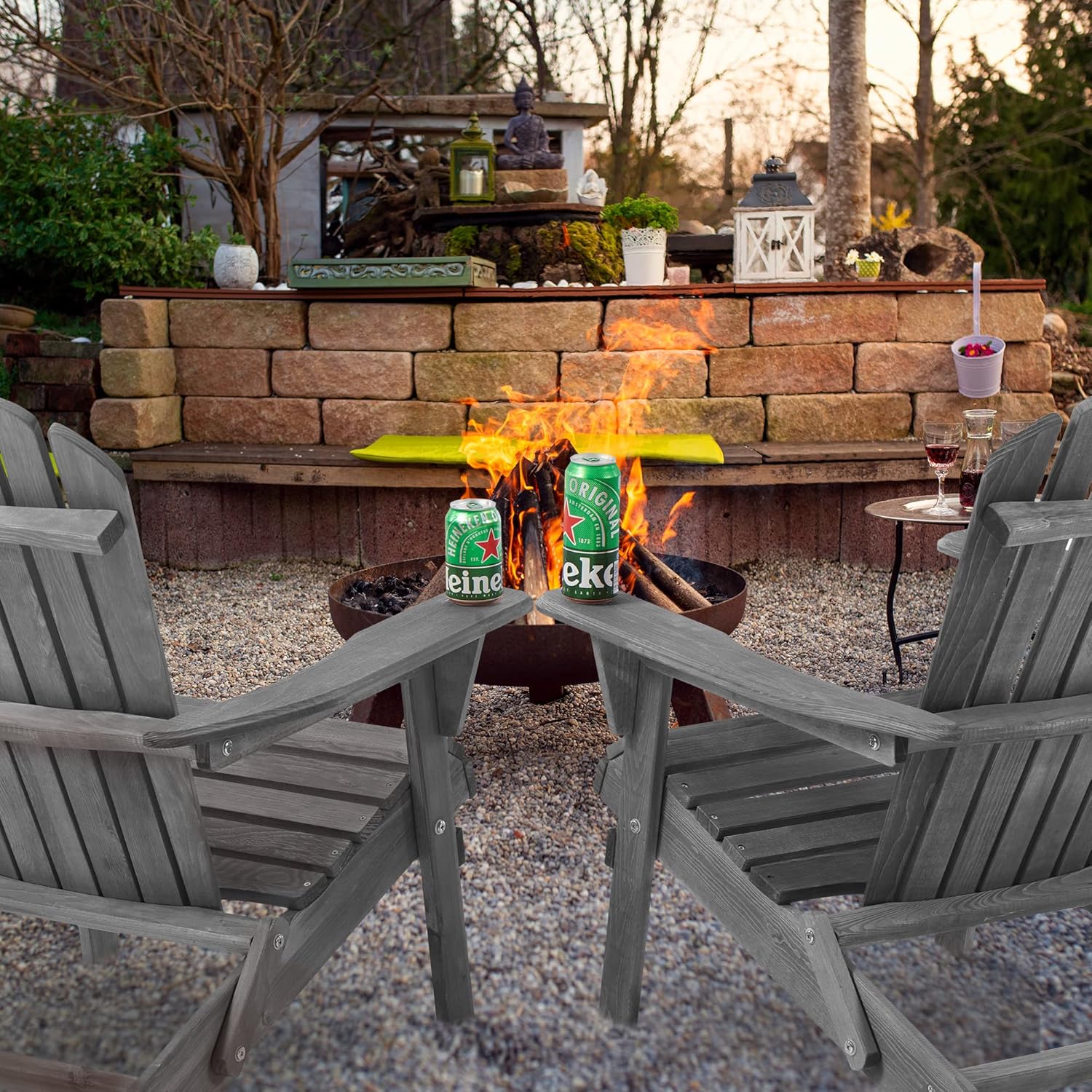 Smart FENDEE Juego de 2 sillas plegables Adirondack de madera de cedro para todo tipo de clima, muebles de ocio al aire libre para relajarse,
