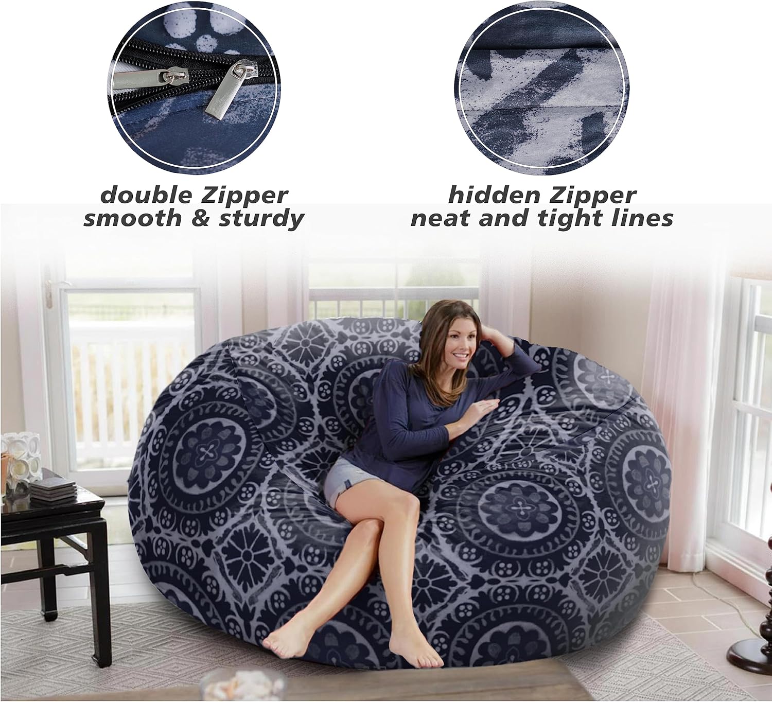 HOWSEESNOW Funda para puf gigante de 6 pies, suave y esponjoso de terciopelo holandés (sin relleno, solo cubierta), cómoda funda de puf de 6 pies,