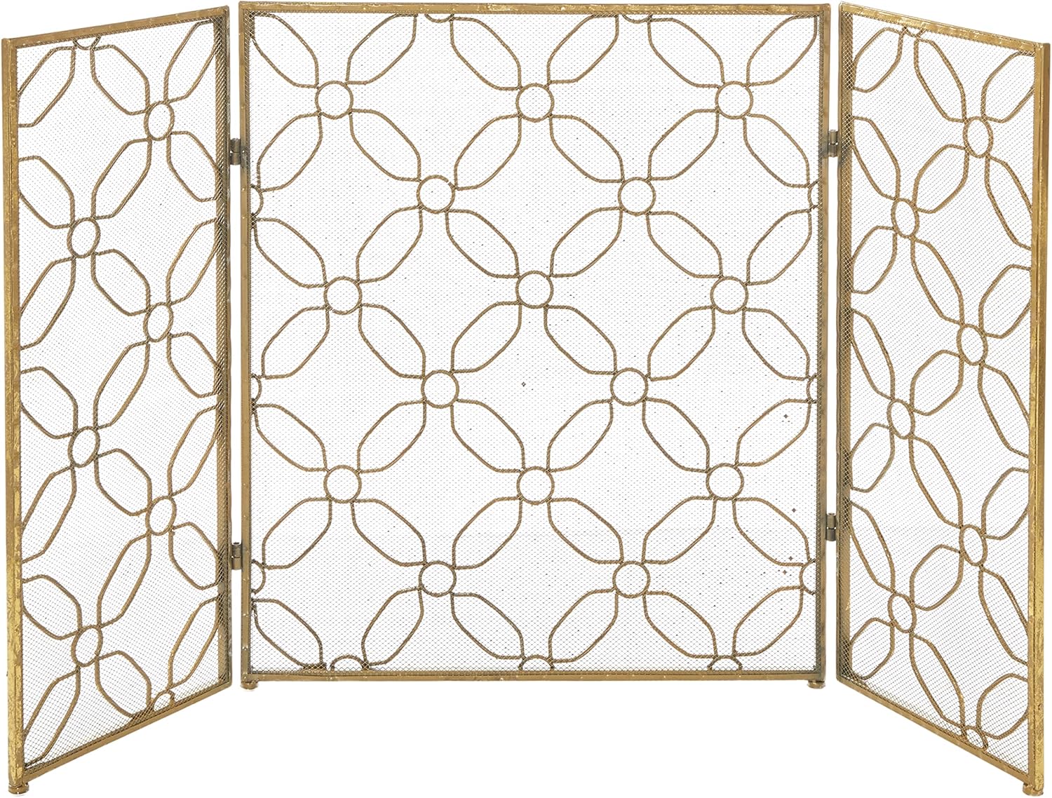 Deco 79 Malla plegable geométrica metálica para chimenea de 3 paneles, 53 x 1 x 31 pulgadas, color dorado