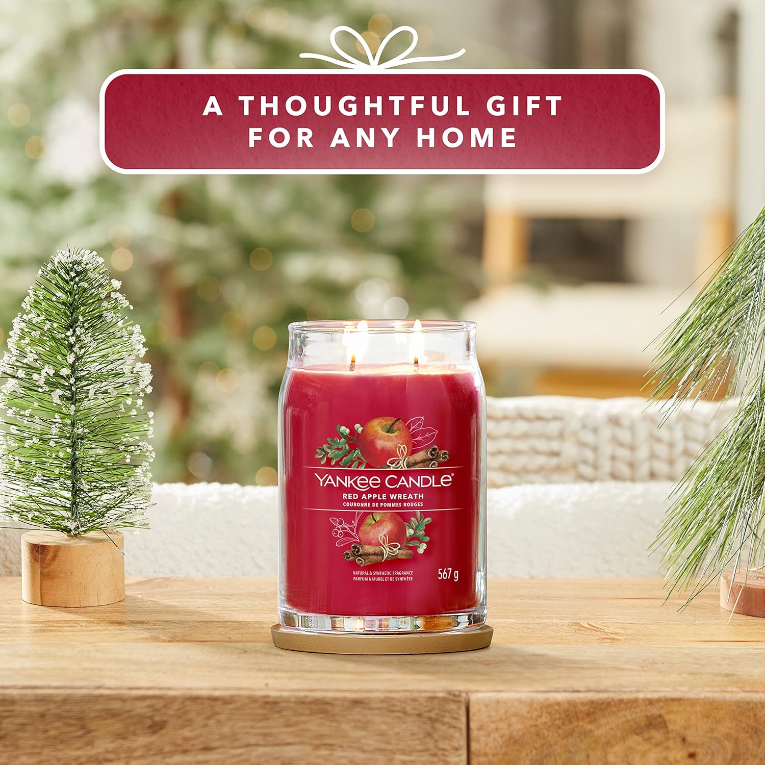 Yankee Candle Vela perfumada exclusiva  Vela en tarro grande con corona de manzana roja con doble mechas  Mezcla de cera de soja