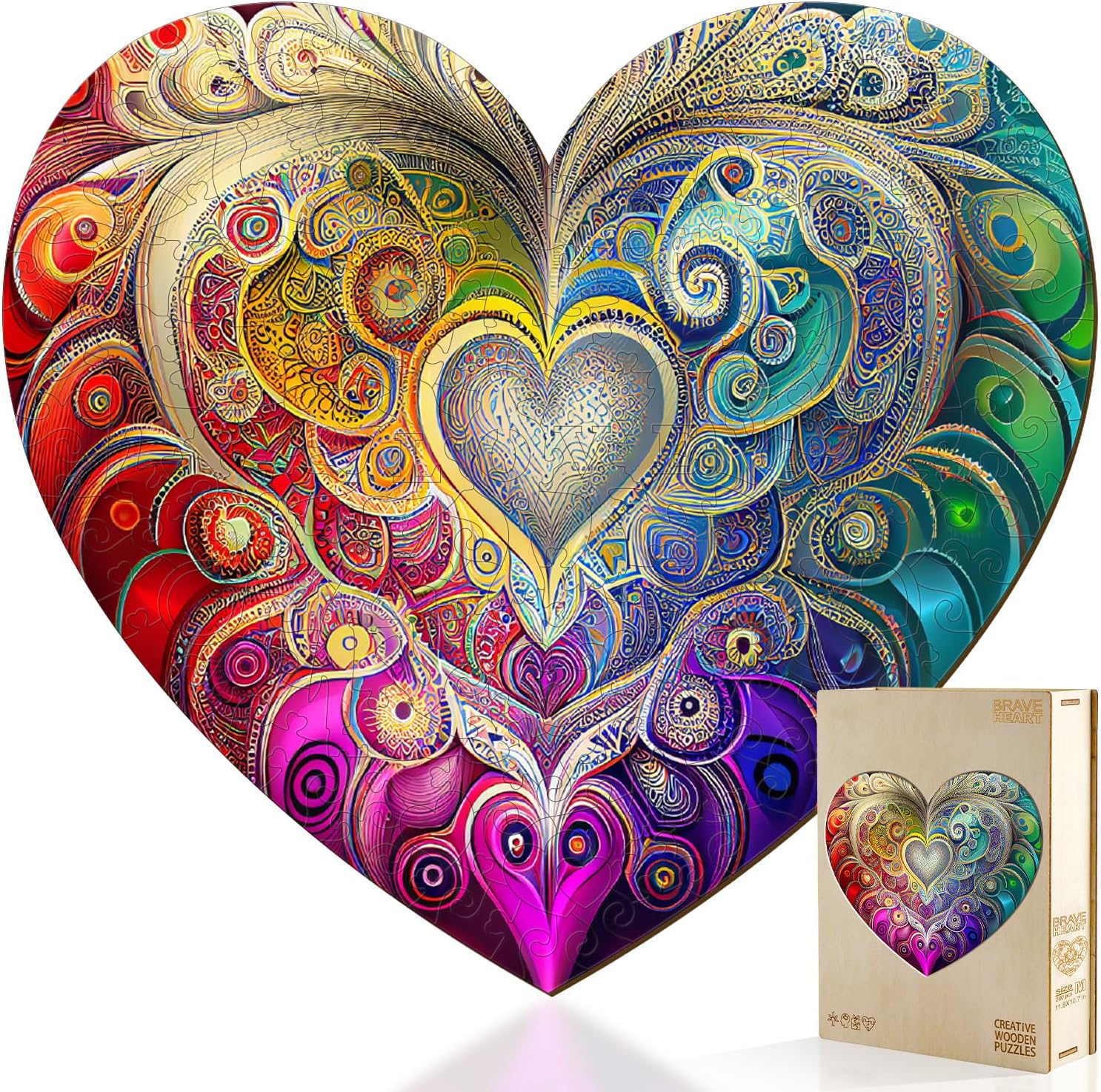 KAAYEE Rompecabezas de madera en forma de corazón, 100 piezas, 7.9 x 7.2 pulgadas, rompecabezas de madera de corazón con piezas únicas de animales