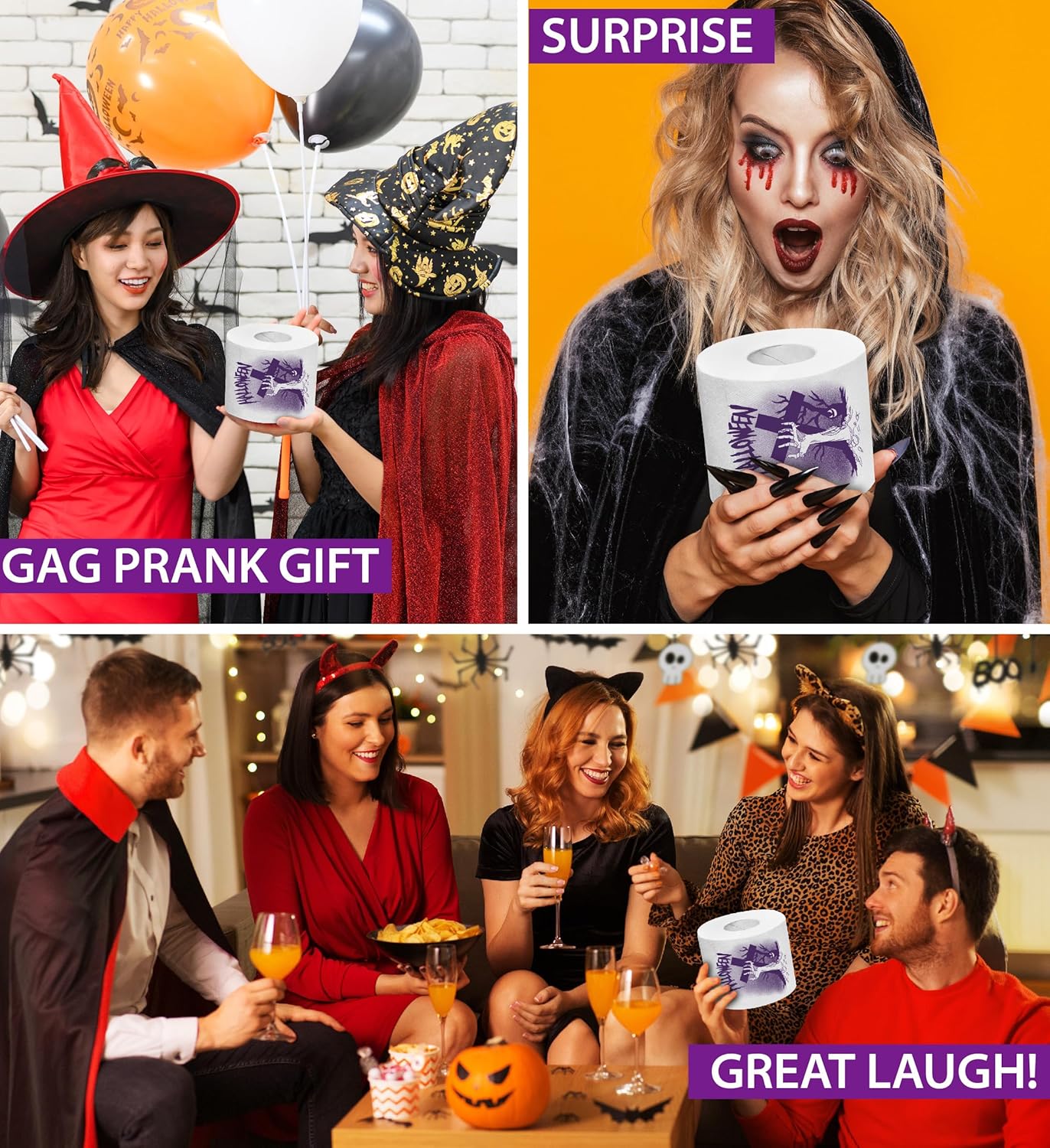 Papel higiénico impreso de noche de terror de Halloween, regalo de broma, rollo de papel higiénico aterrador para sorpresa, broma, divertido regalo