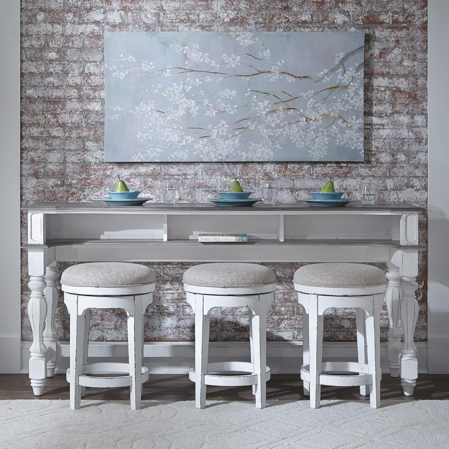 Magnolia Manor Taburete giratorio para consola, 17 pulgadas de ancho x 17 pulgadas de profundidad x 25 pulgadas de alto, color blanco