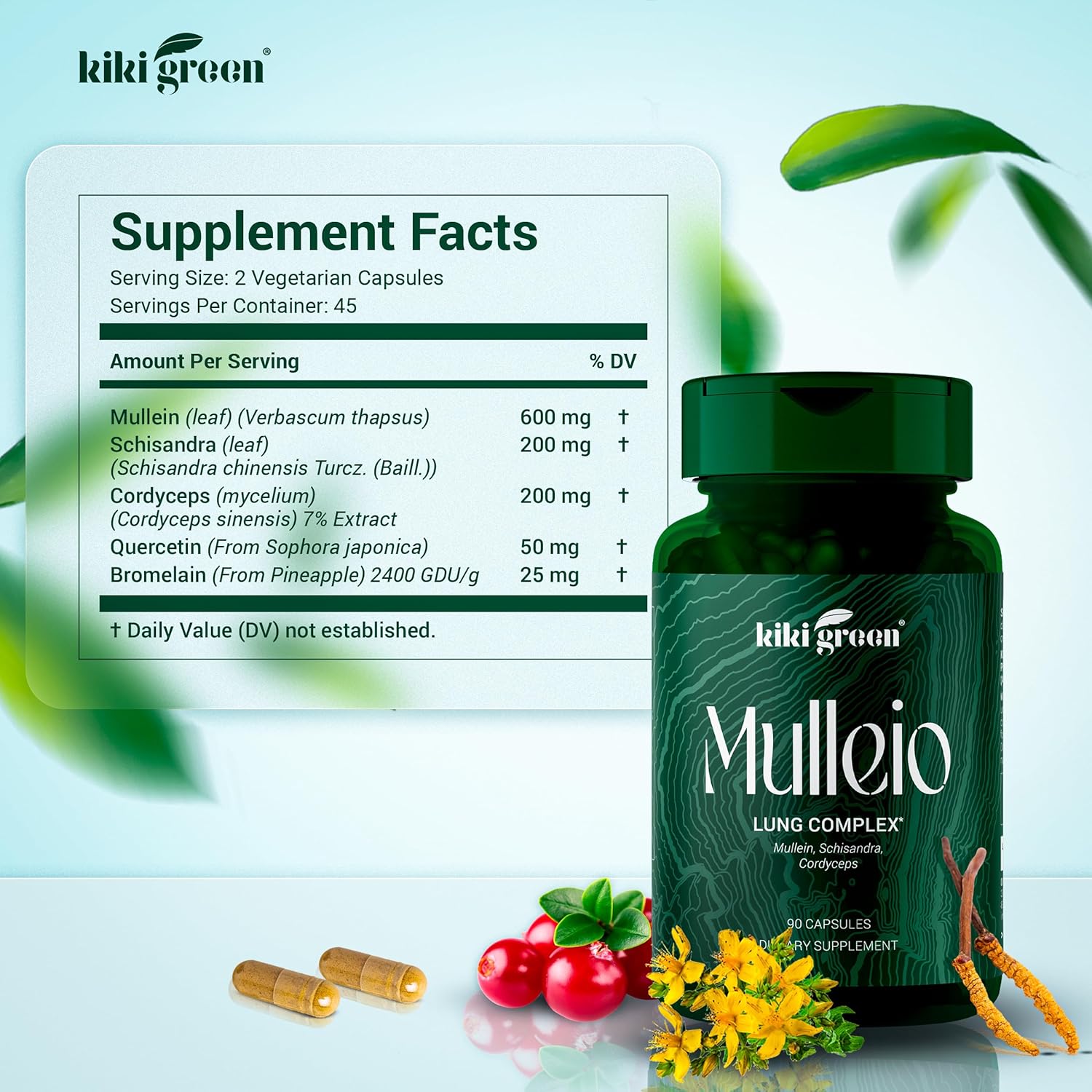 MULLEIO Cápsulas de salud pulmonar suplemento herbario para limpieza pulmonar, mejor función pulmonar y apoyo respiratorio – Mullein, Cordyceps,