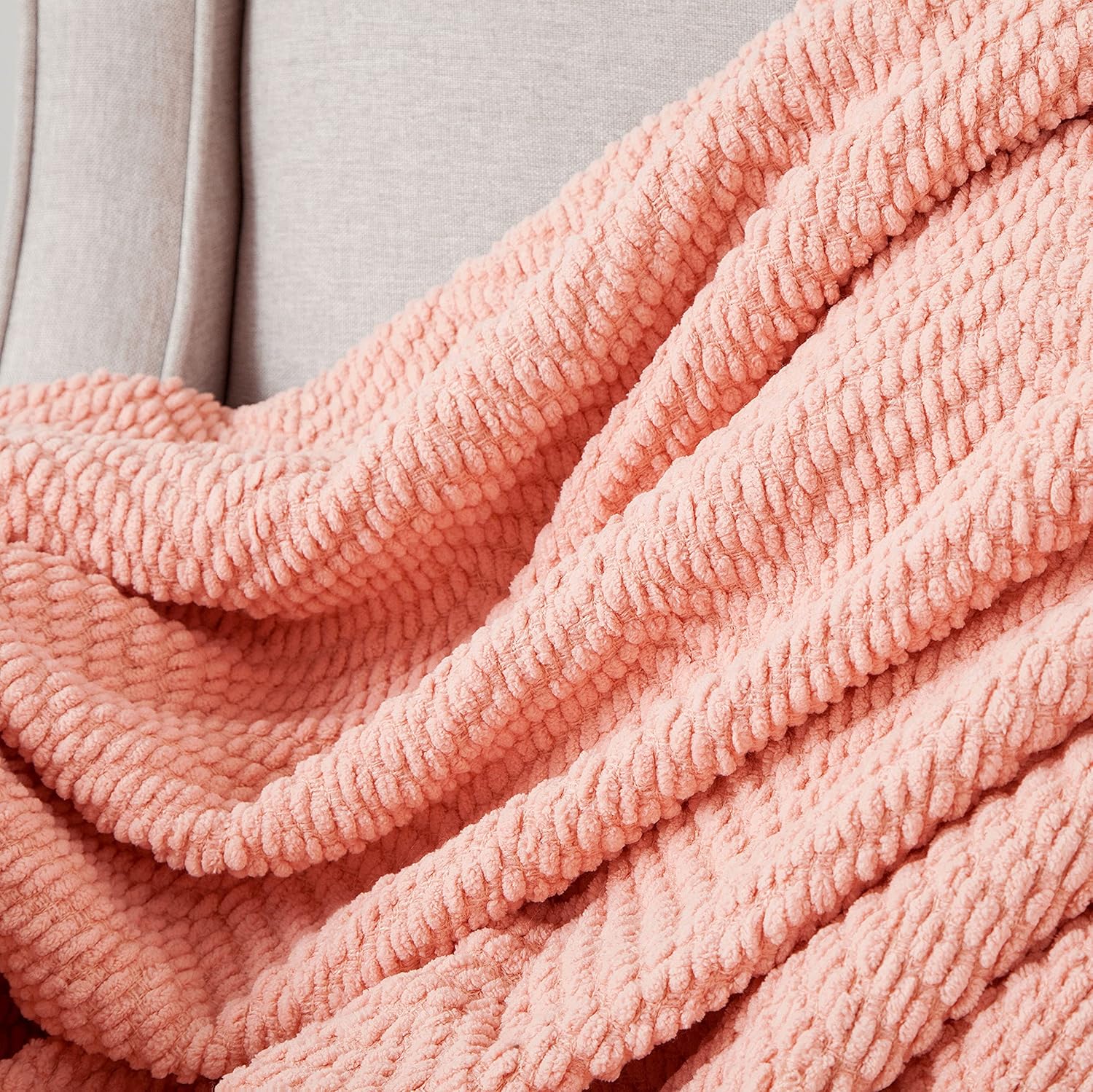 Manta para sofá, funda de sofá suave de punto texturizado, manta de tweed rosa con borlas de flecos para decoración del hogar, cama, sofá, silla, 60