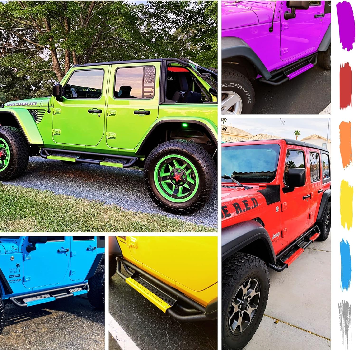 oEdRo Todos los estribos de acero con placas de escalón pintables, peldaños laterales atornillables compatibles con Jeep Wrangler 4XE 2021-2024,