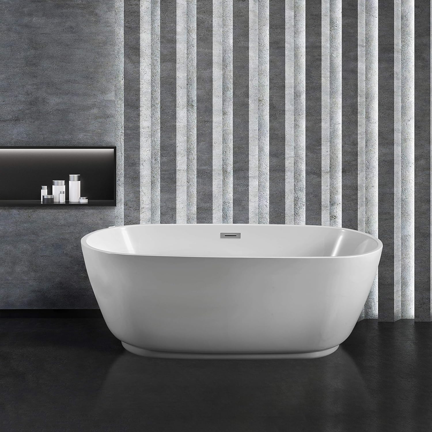 Streamline  Bañera acrílica de remojo independiente de 71 pulgadas N-562-71FSWH-FM, color blanco, viene con drenaje interno y desbordamiento cromado