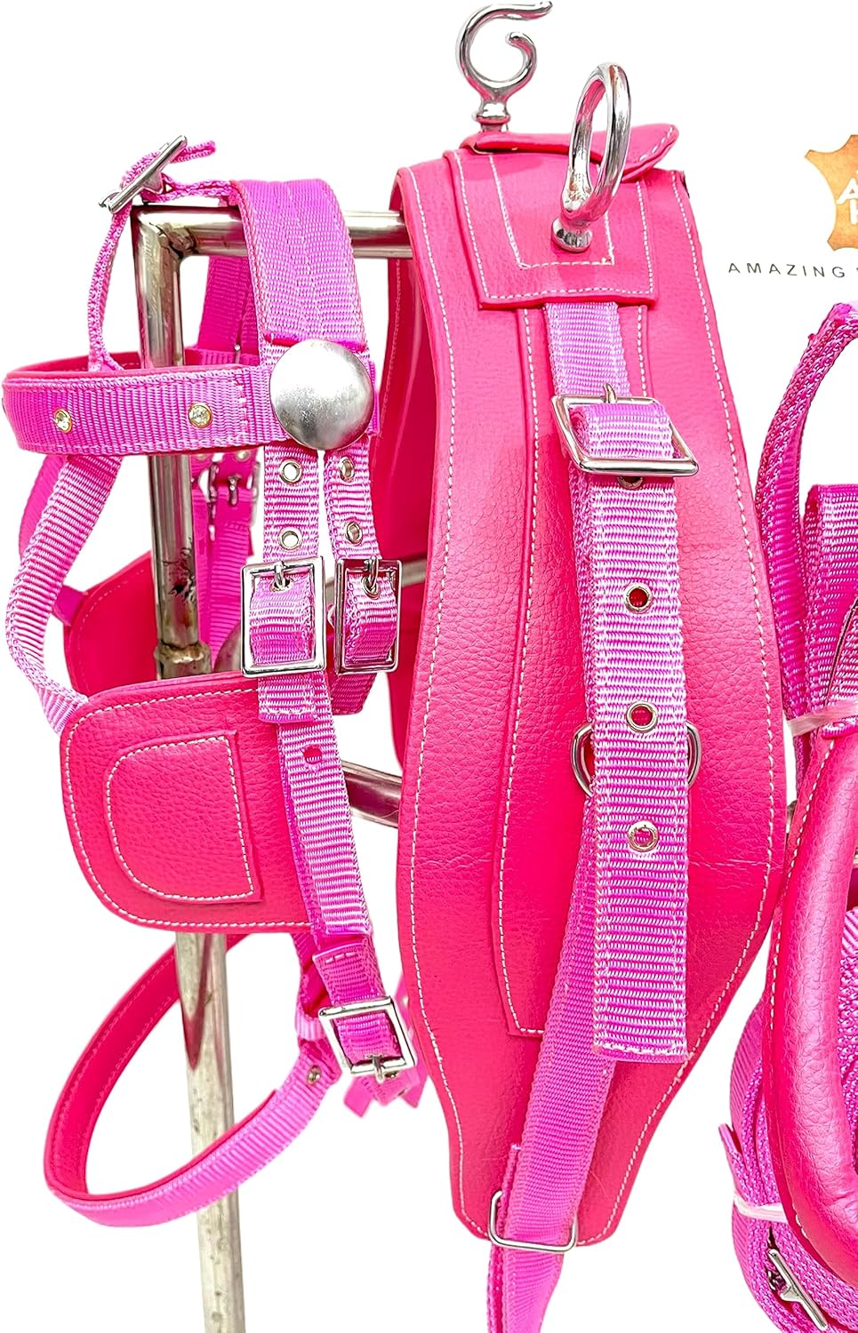 Arnés de conducción de nailon unisex en rosa para carro de caballo individual rosa (matrimonial)