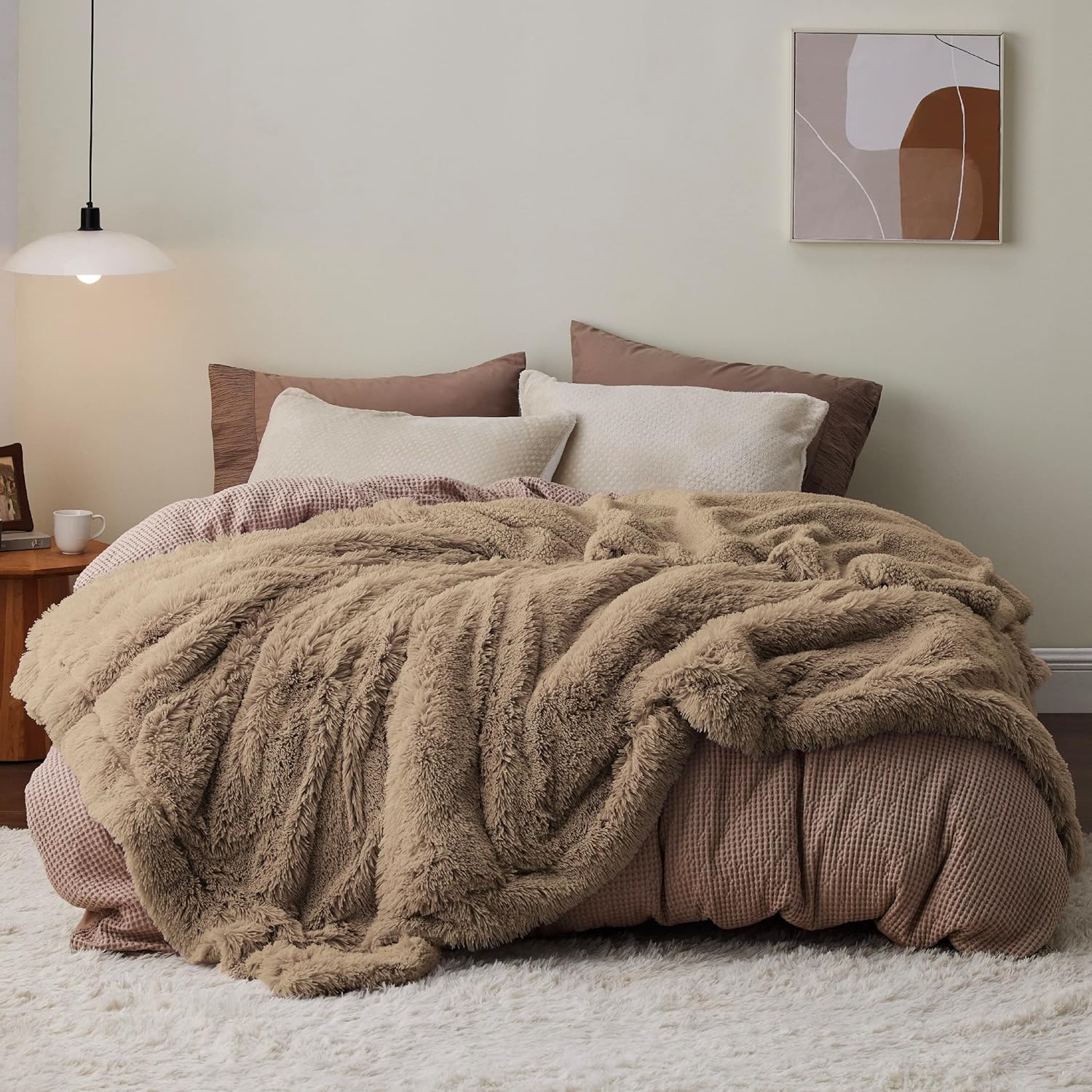 Bedsure – Mantas de piel sintética tamaño Queen color gris pardo, esponjosas y peludas, sherpa suave y grueso, regalo decorativo de teñido anudado,