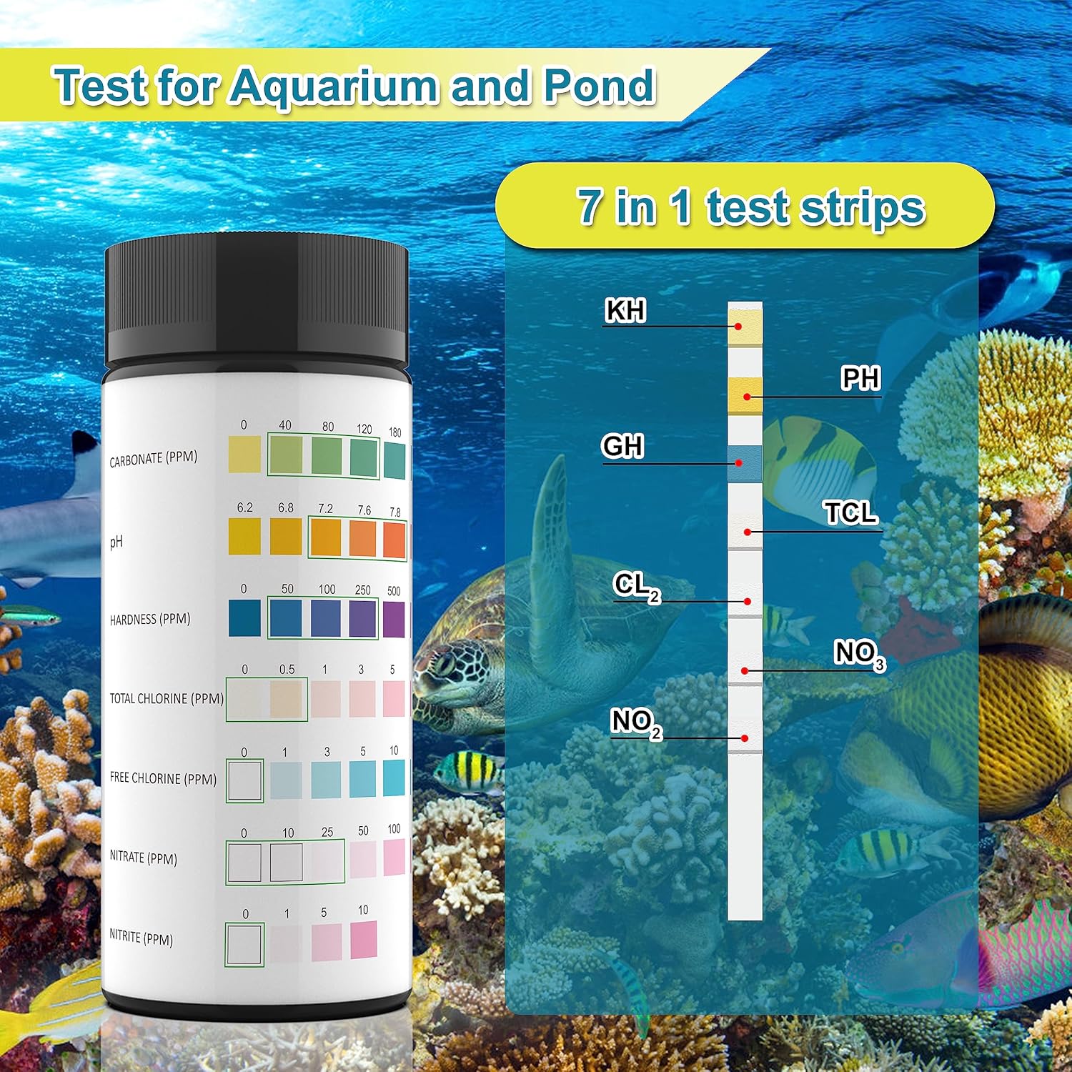 Tiras de prueba de calidad del agua para estanques de peces 7-1, incluyendo 100 tiras de prueba rápidas y precisas para estanques de peces, que
