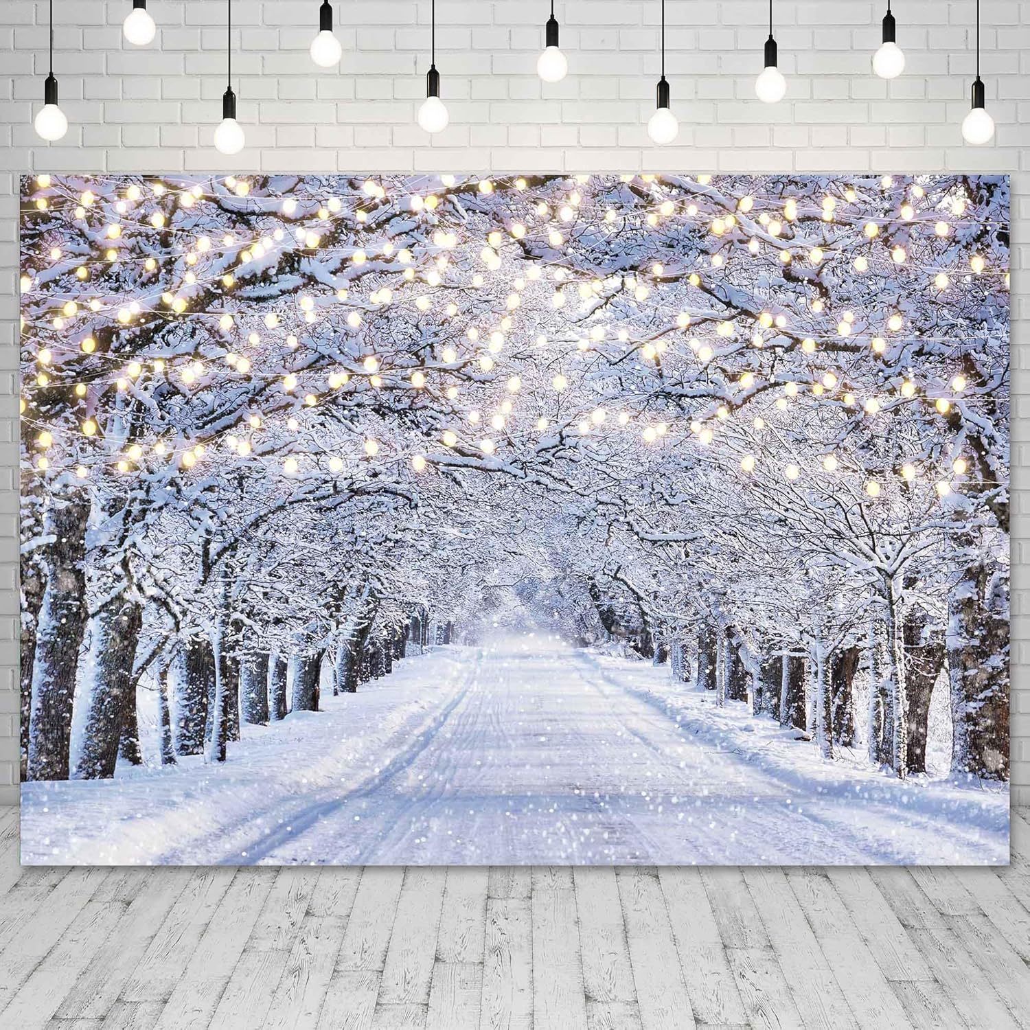 Telón de fondo fotográfico de escena de invierno de 7 x 5 pies, diseño de copo de nieve con purpurina, nieve, paisaje, decoración de árbol de