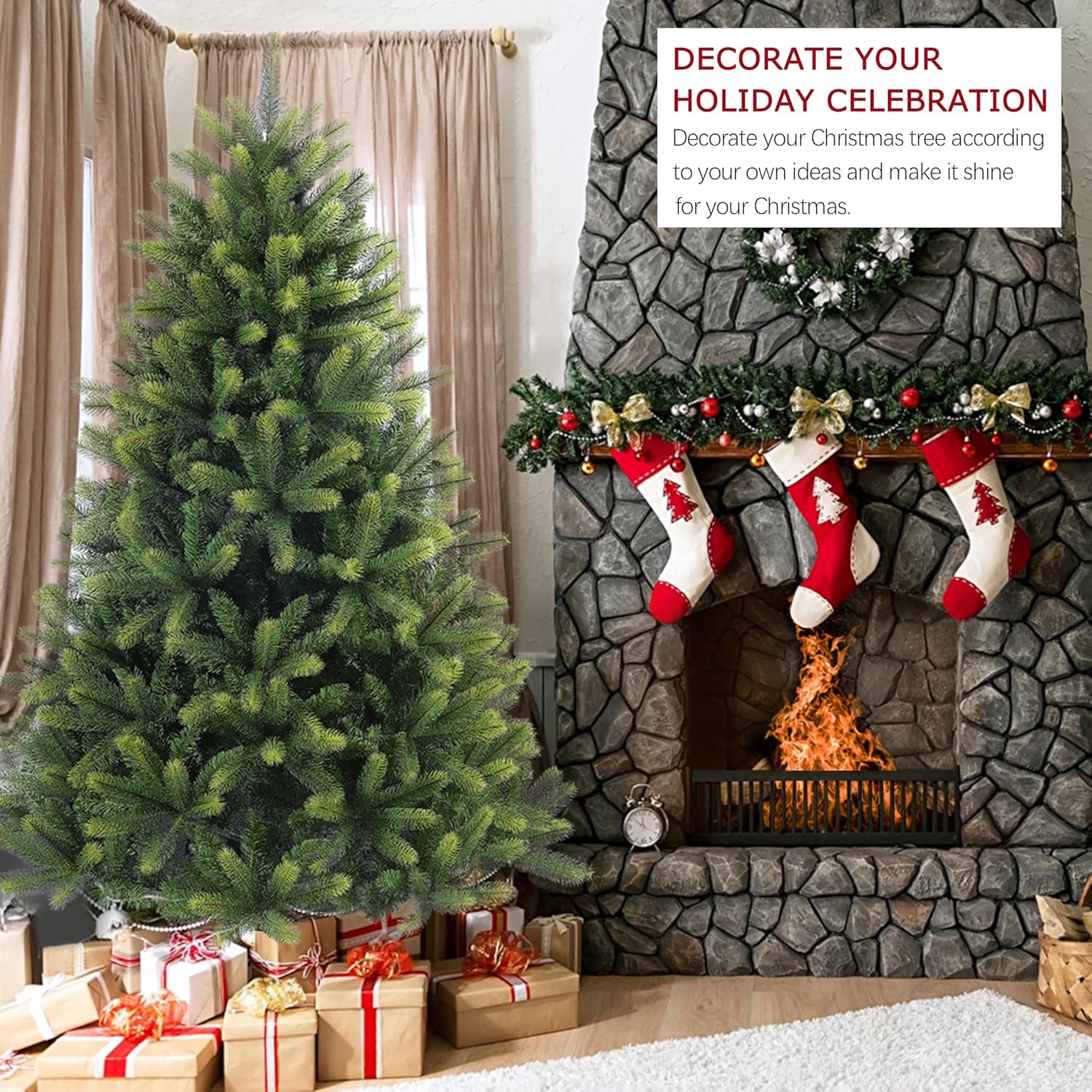 Árbol de Navidad artificial de 7 pies para el hogar, oficina, decoración de fiesta con puntas de ramas de PVC + PE, fácil montaje, bisagras de