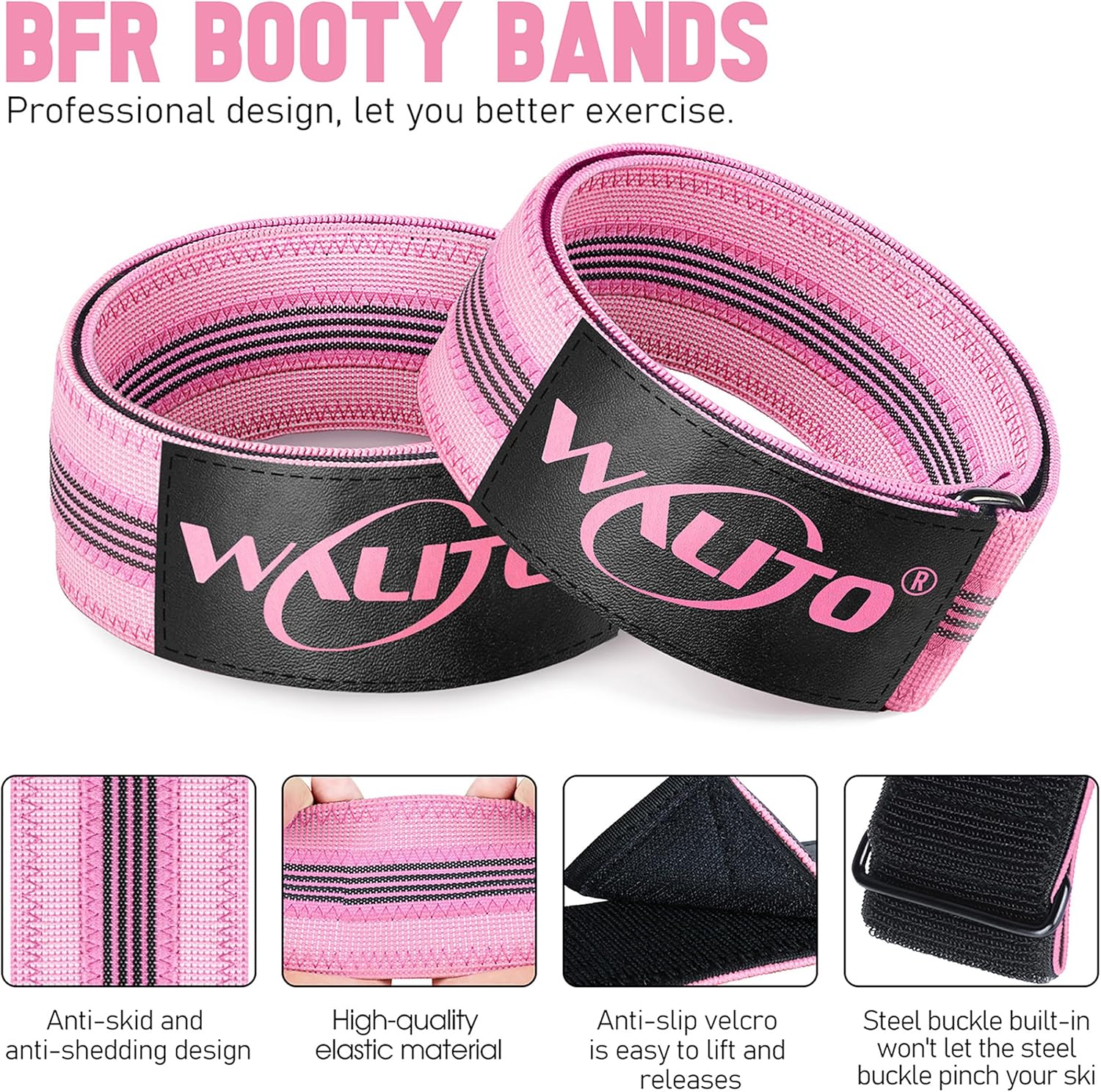 BFR – Bandas para glúteos para mujer, bandas de restricción de flujo sanguíneo con plan semanal para piernas, levantamiento de glúteos y caderas,