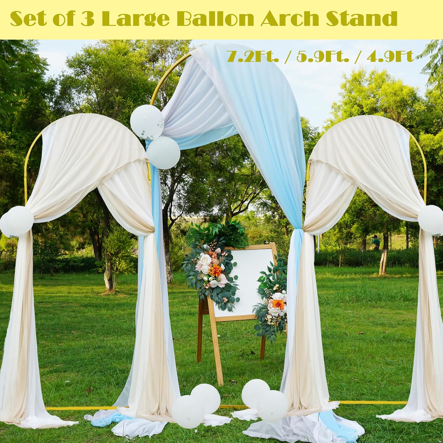 Juego de 3 soportes dorados para arco de boda, 7.2 pies, 5.9 pies, 4.9 pies, soporte de arco de globos de metal para cumpleaños, baby shower,