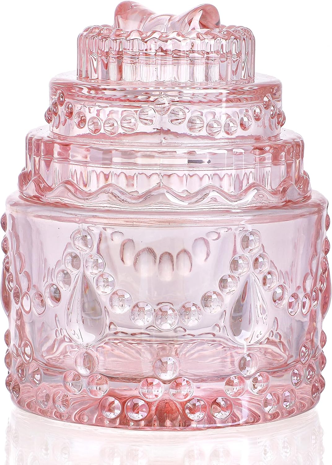 Platos de cristal decorativos para dulces, tarro de caramelo de cristal en forma de pastel rosa con tapas, cuenco para dulces con tapa, contenedor