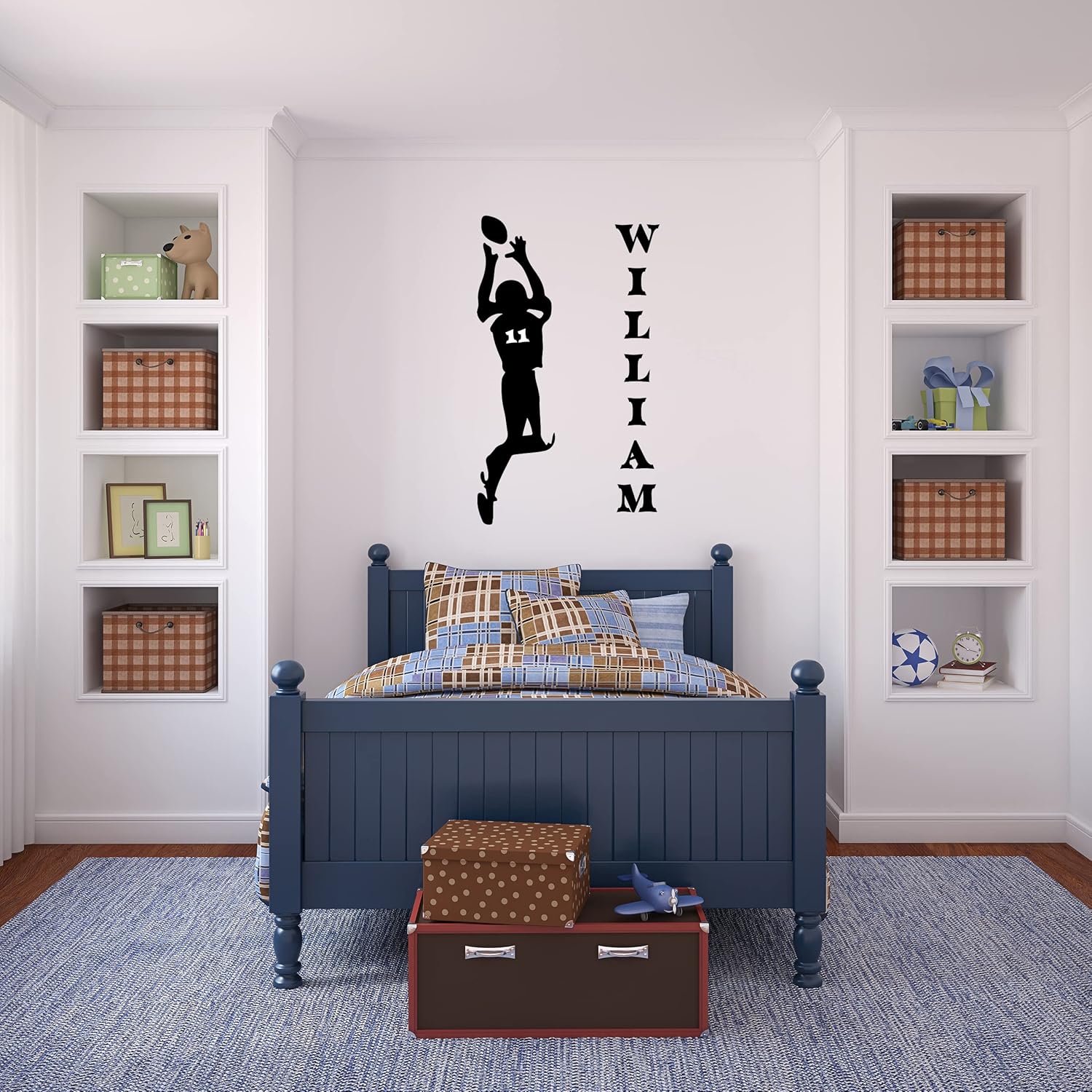 Calcomanía de pared de fútbol americano duradera con nombre personal, enormes calcomanías de pared de fútbol americano de color negro con letrero