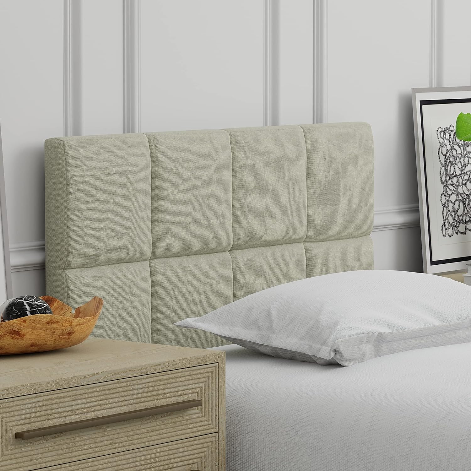 Glenwillow Home Paio – Cabecera tapizada con panel de 20 pulgadas de alto, acolchado cuadrado de 2 filas, tamaño individual, color beige