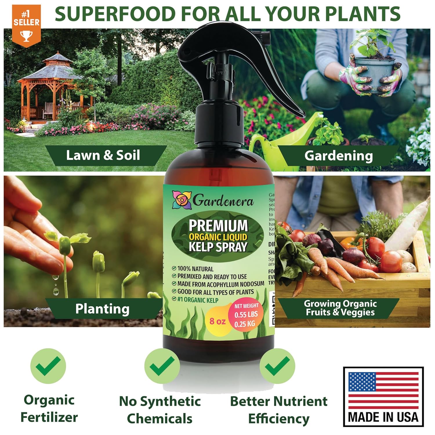 Spray líquido orgánico prémium para árboles de cítricos, 8 onzas, amplifica el tamaño y el sabor de los cítricos orgánicos de forma natural