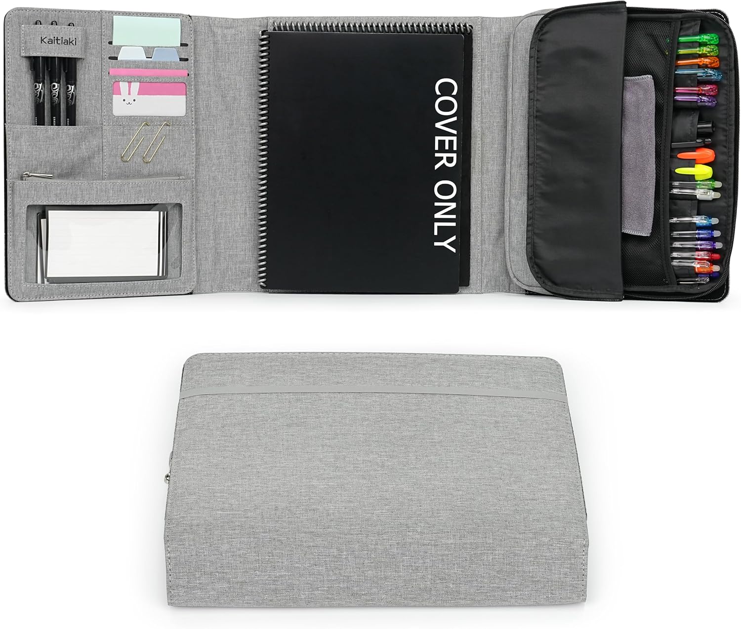 Kaitiaki Funda tipo folio compatible con el cuaderno de espiral Rocketbook construida con una bolsa de almacenamiento extraíble con cremallera de