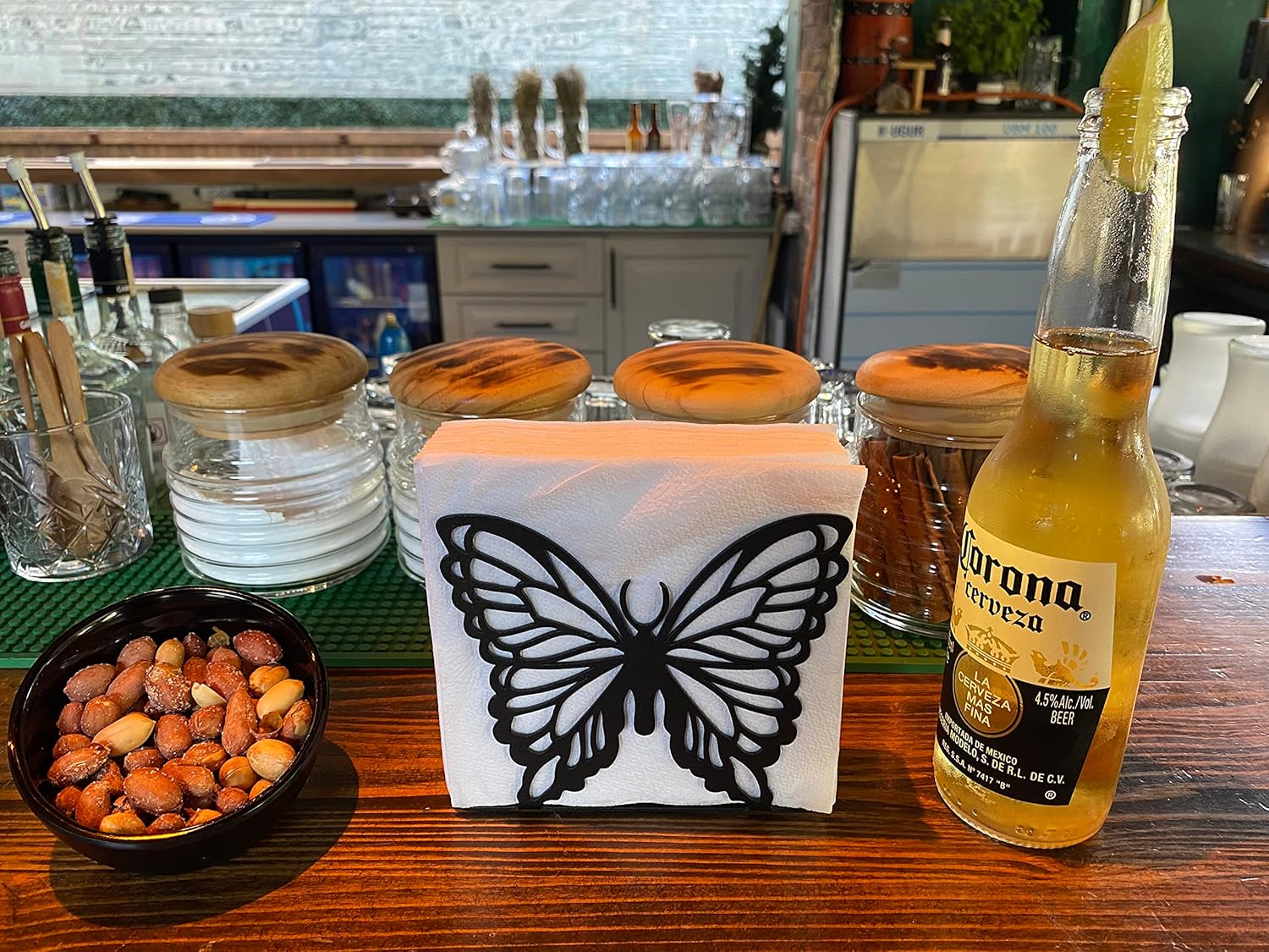 Servilletero negro para mesa, servilletero con diseño de mariposa, dispensador de pañuelos para encimeras de cocina, mesa de comedor y picnic,