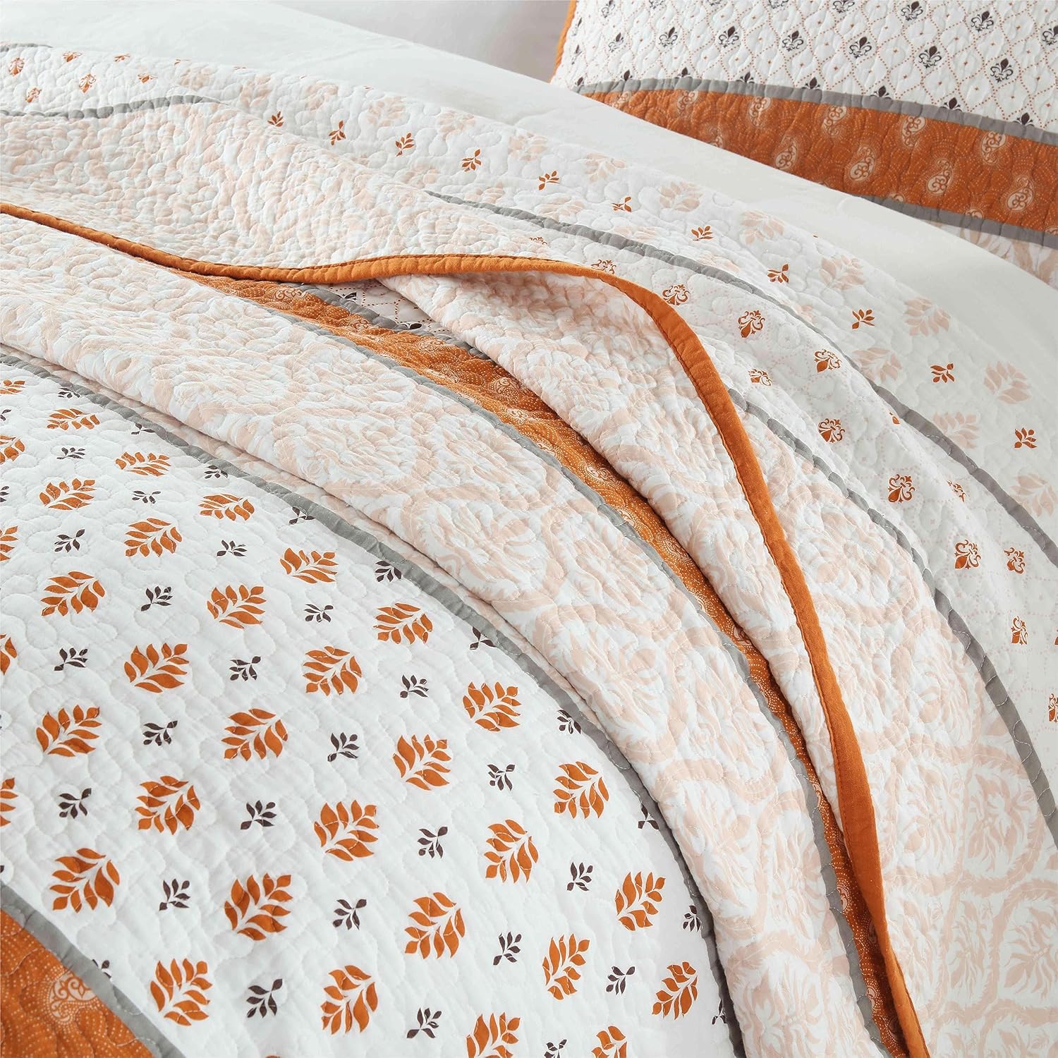 Edredón tamaño King juego de edredón floral 100% algodón, color naranja, suave, ligero, tamaño King, edredón reversible con 2 fundas de almohada