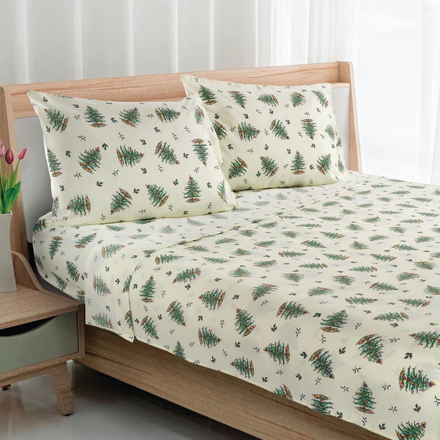 Avanti Linens Spode – Sábanas Queen, acogedor juego de 4 piezas con fundas de almohada a juego, decoración de habitación de vacaciones (árbol de